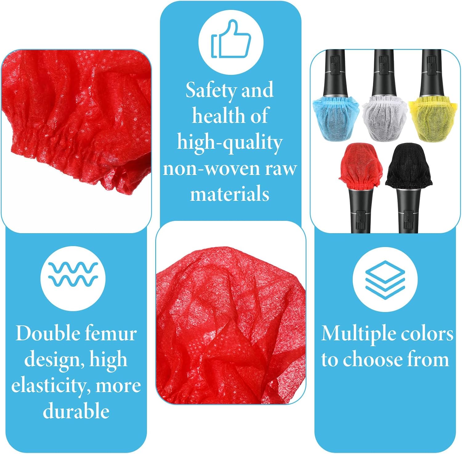 100PCS Microphone Covers Disposable, Non-Woven,Clean and No-Odor Mic Covers for Microphones Disposable Microphone Hygiene Cover for KTV Recording Studio and Stage Performances (5 Colors) - Image 5