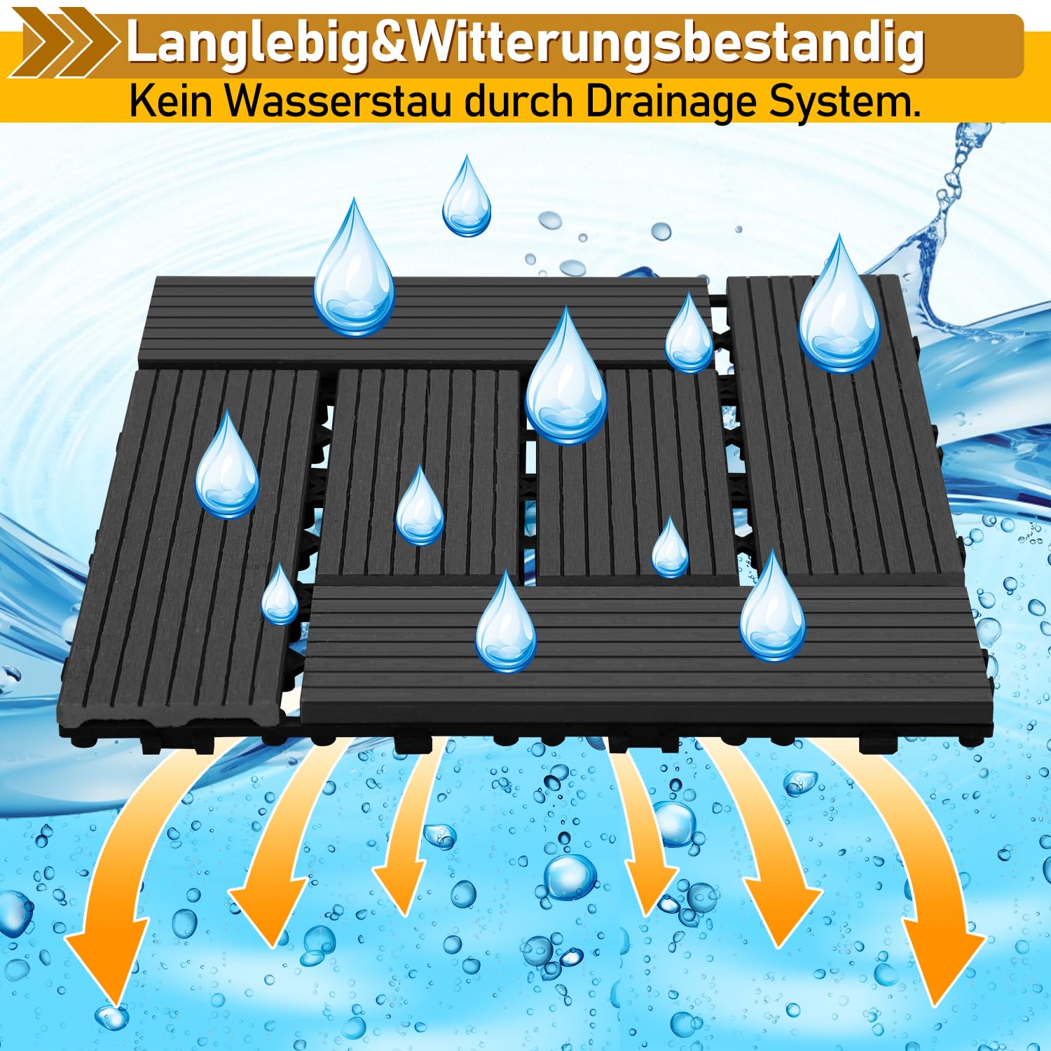 Gimisgu Baldosas para terraza de WPC, 30 x 30 cm, juego de 66 para 6 m², azulejos de balcón con sistema de clic, suelo para balcón, terraza, resistente a la intemperie con drenaje, antracita