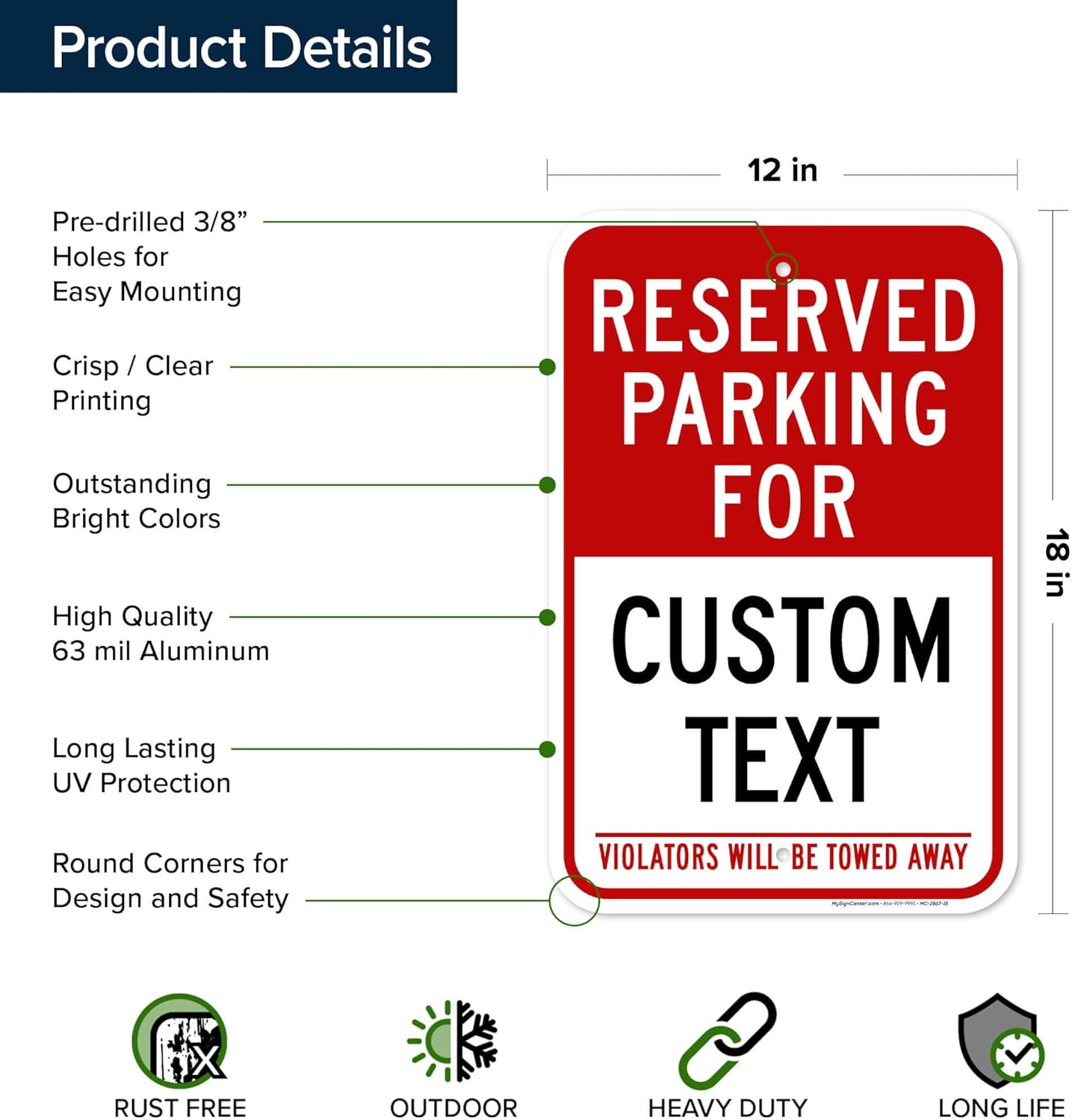 Custom Reserved Parking For Business Sign, 12x18 Inches, Rust Free .063 Aluminum, Fade Resistant, Made in USA by My Sign Center
