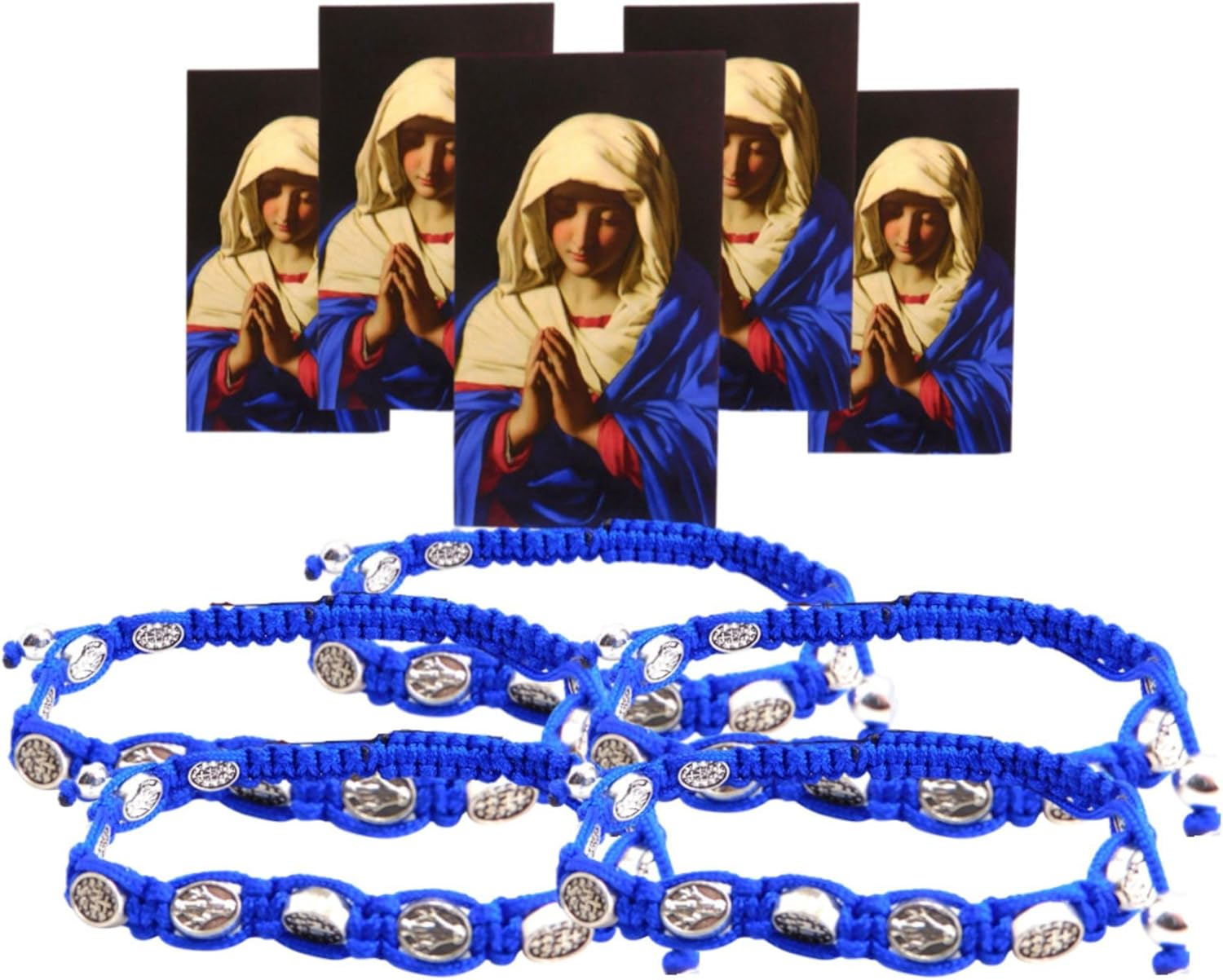 Westmon Works Hail Mary Bracelet Set Bundle Miraculous Medal Charm Wrist Fashion with Holy Card Bulk Pack, 5 of Each
