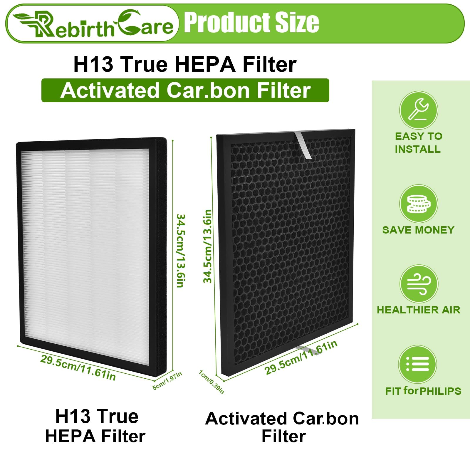 Rebirthcare 2 Stück Ersatzfilter für Levoit LV-PUR131 und für lv-pur131s Luftreiniger, Hocheffizientes HEPA-Kombifilter & Aktivkohlefilter Set für Ersatz lv-pur131-rf
