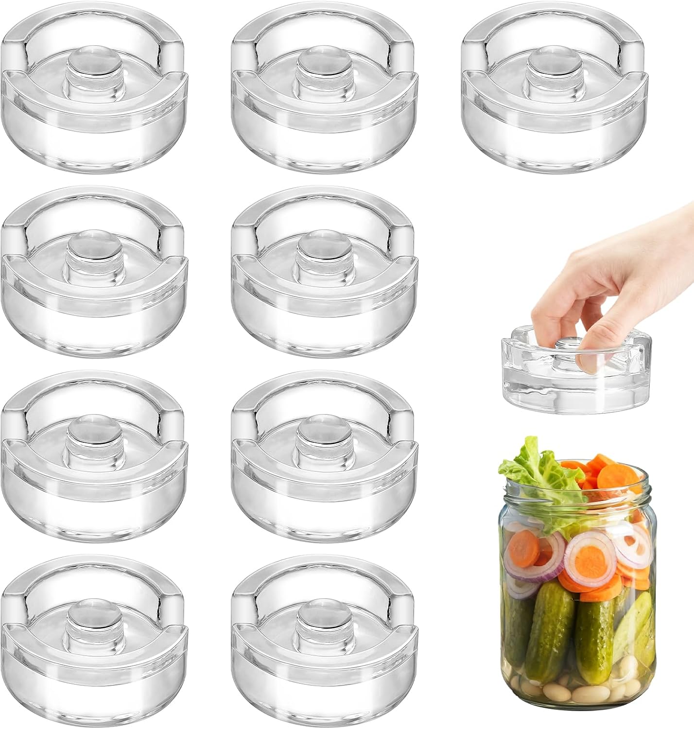 9Pcs Fermentation Glass Weights for Wide Mouth Jars - Pickle Bottles with Sealing Lids for Efficient Fermenting - Durable, Transparent Fermenting Lids and Weights for Sauerkraut, Kimchi (A Toroidal)