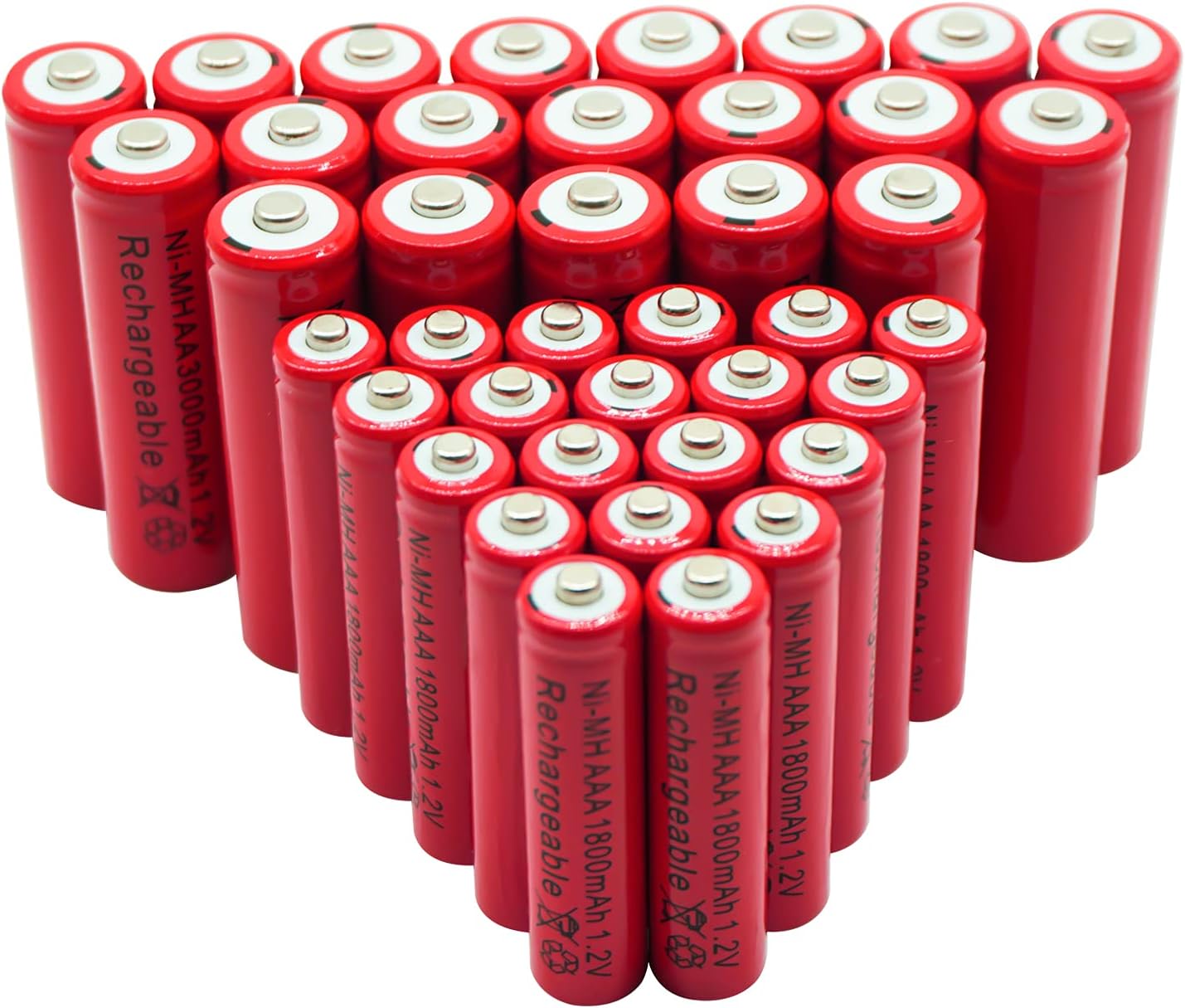Professional 20pcs AA 3000mAh and 20pcs AAA 1800mAh 1.2V Universal NI-MH Battery Rechargeable Battery Set