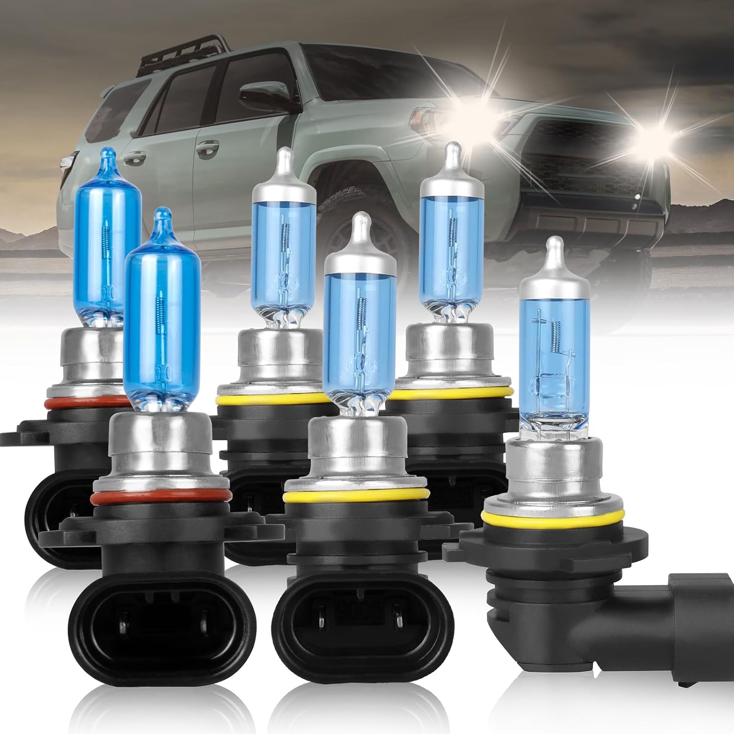 For Toyota 4Runner 2003-2005 Headlight Bulbs 9005 High Beam+9006 Low Beam+9006 Fog Light Bulbs Combo, Super Bright Halogen Front Light Car Replacement Bulb, Plug and play, 6 PCS
