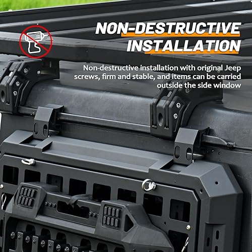 Miniatura 26 de FURYENGRAVER Kit de flanco de panel Molle de almacenamiento de ventana trasera, decoración protectora de ventana trasera para Jeep Wrangler