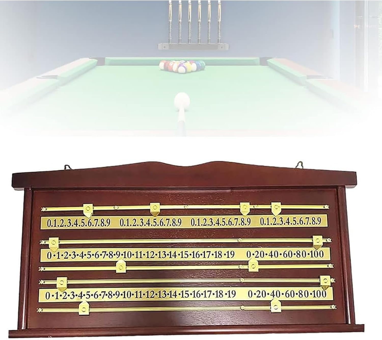 Wooden Billiard Scoreboard, Snooker Scoreboard, Wall-Mounted Billiard Score Keeper Recorder Billiard Accessories for 2-4 Players Home Club Supplies 70X35cm