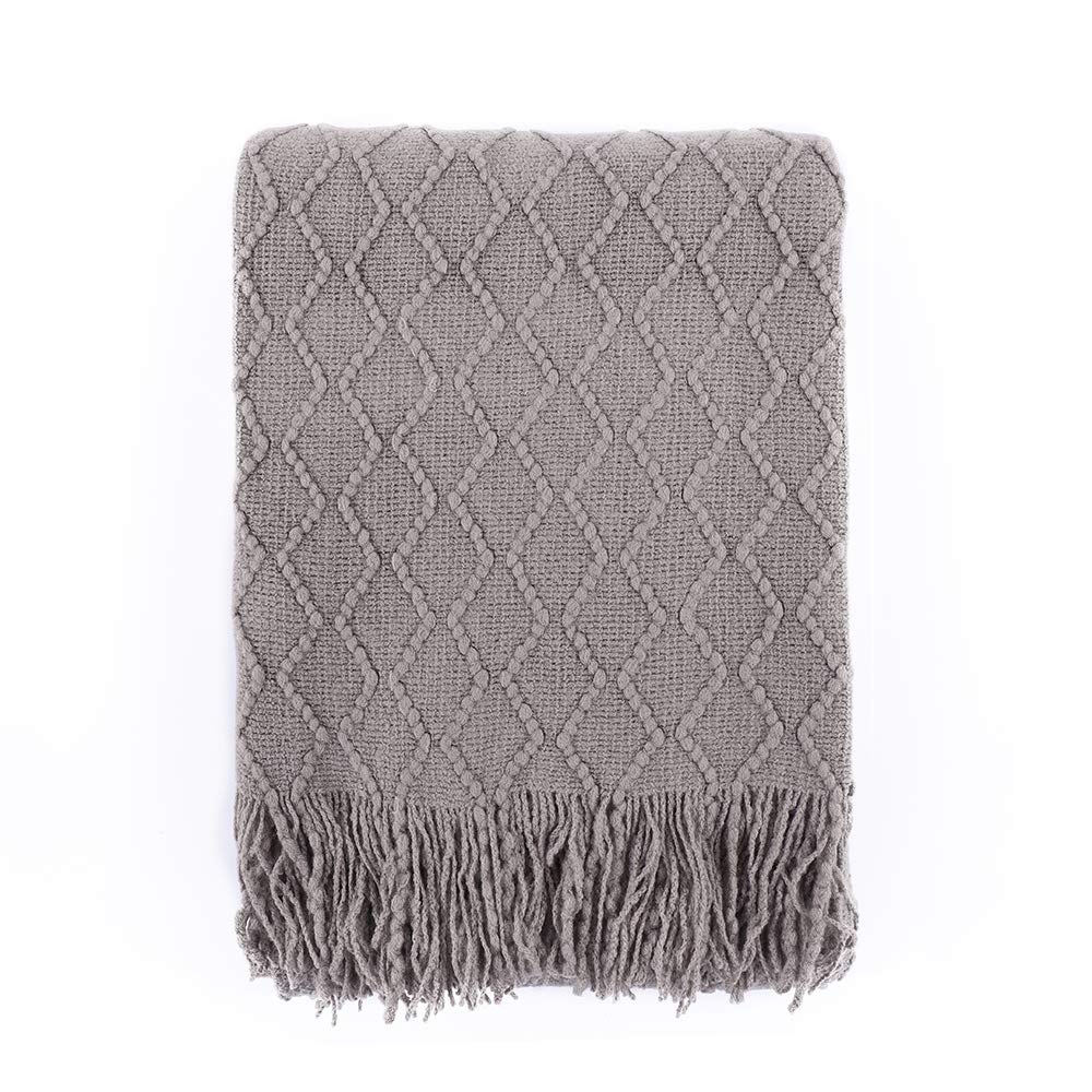 BATTILO HOME Dark Grey Throw Blanket for Couch, Textured Solid Soft Sofa Throw, Knitted Decorative Grey Blanket, 50"x60"