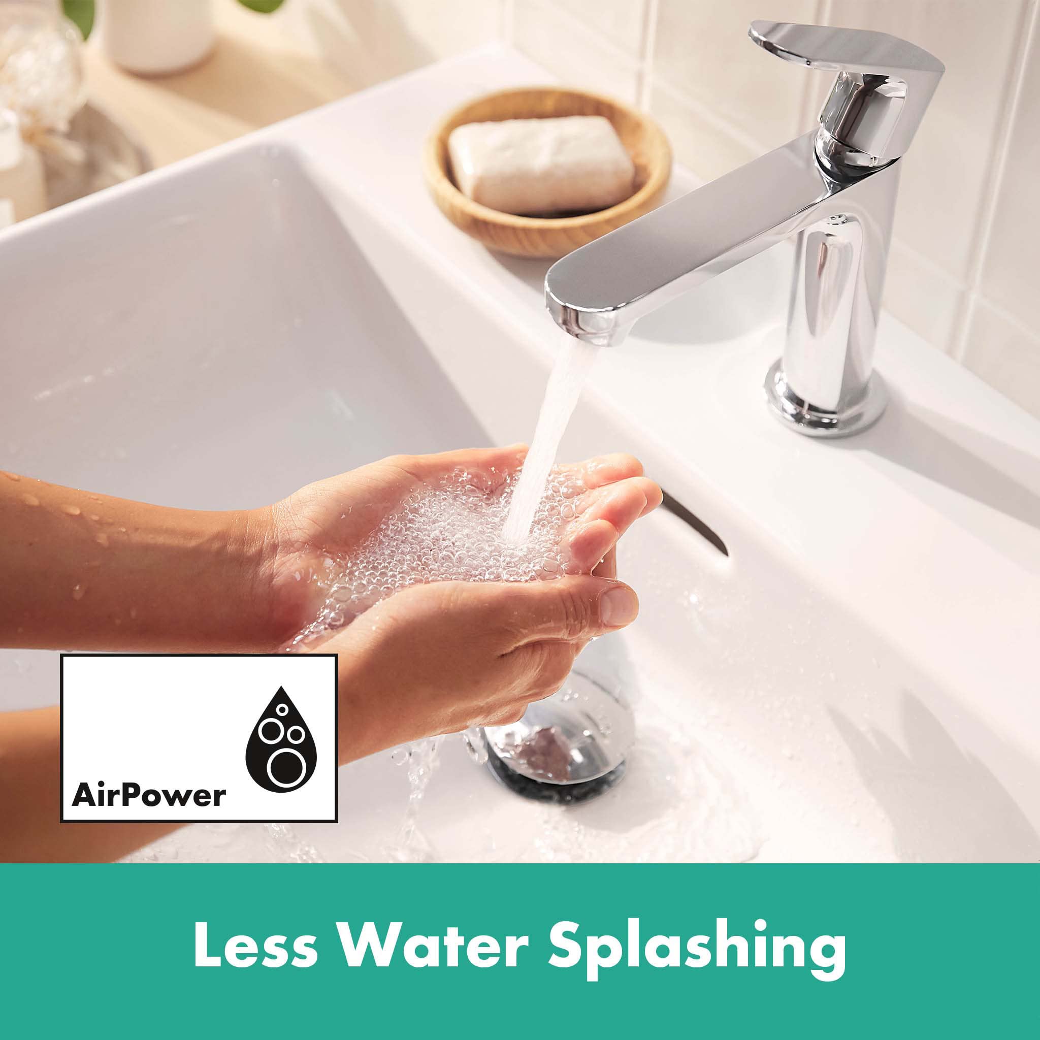 hansgrohe Rebris S - Waschtischarmatur ohne Ablauf, energiesparend (CoolStart), Wasserhahn Bad mit Auslauf Höhe 109 mm, Mischbatterie Waschbecken wassersparend (EcoSmart), Chrom, 72520000