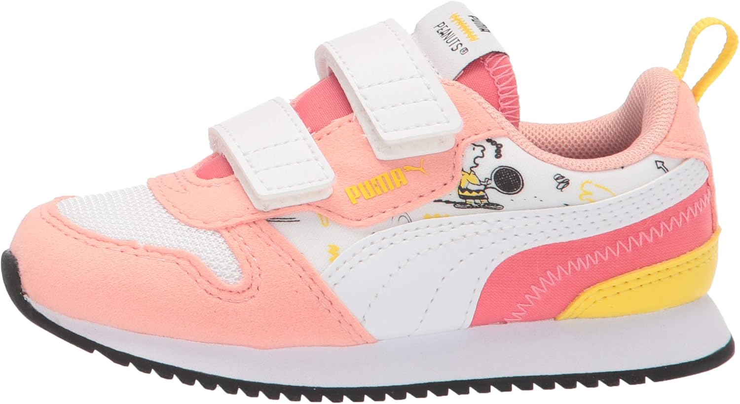 PUMA Kids' Peanuts R78 Hook and Loop Sneaker, Apricot Blush White-Maize