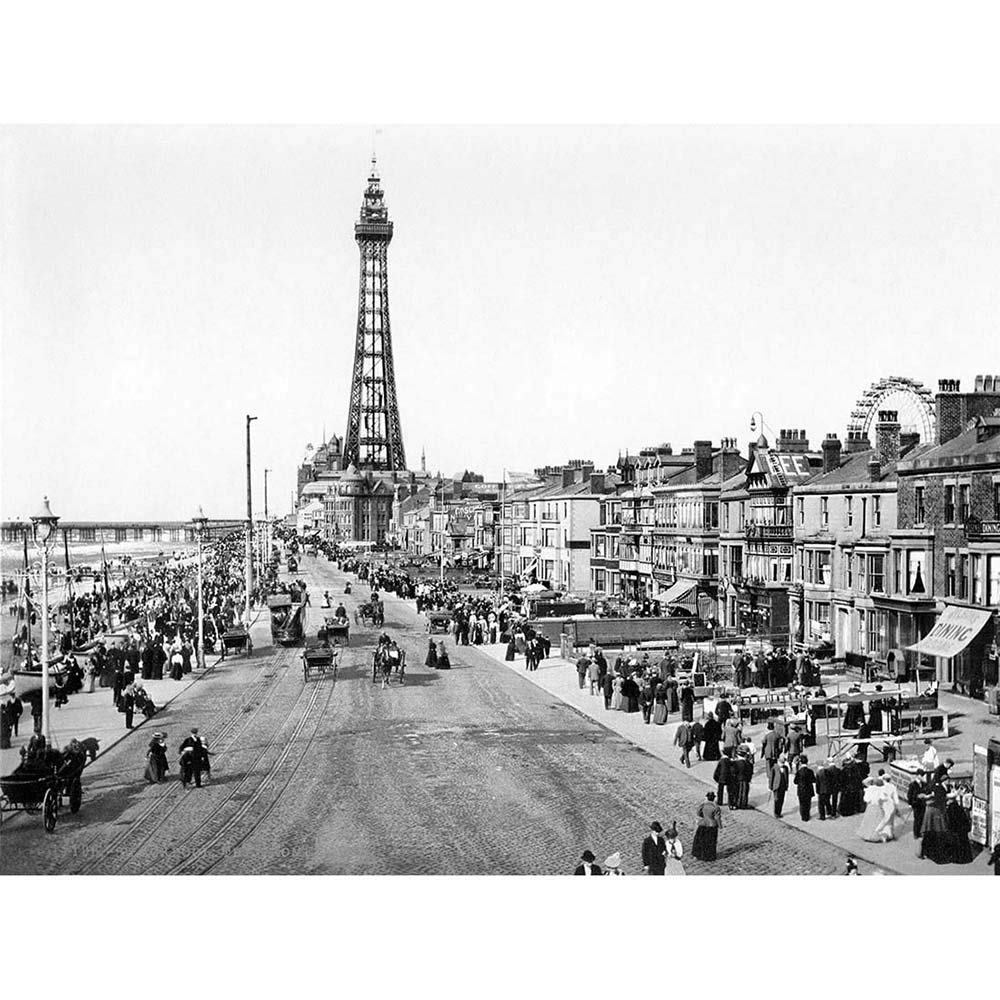 Wee Blue Coo The Promenade Blackpool Lancashire England 1898 BW Art Print Poster Wall Decor 12X16 Inch
