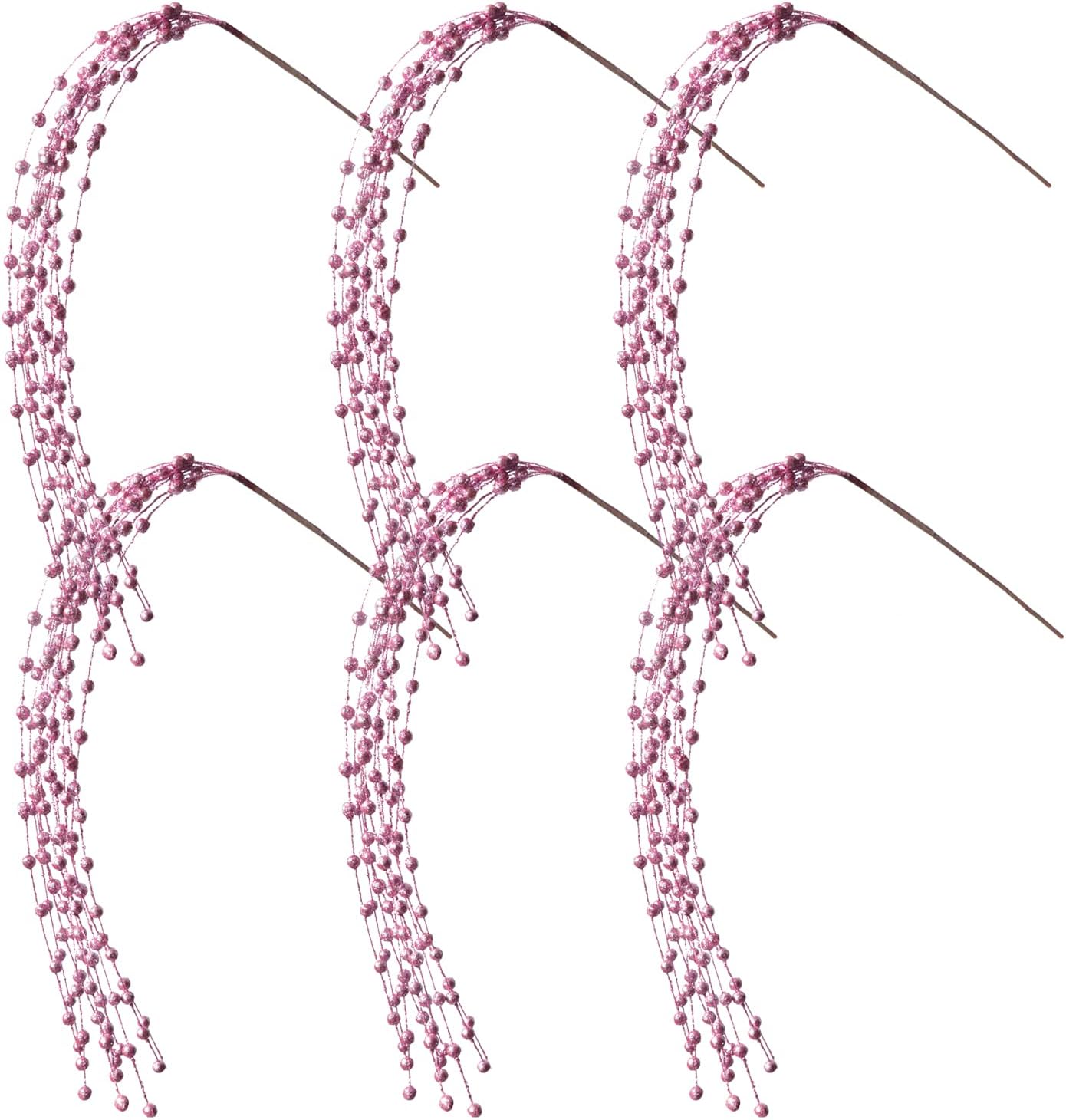 KKSTY Pack of 6 Pink Christmas Glitter Berry Picks Sprays, 30inch Long Artificial Berry Stems Willow Berries Twigs for Christmas Tree Decoration Floral Arrangement Vase Filler Winter Holiday Decor