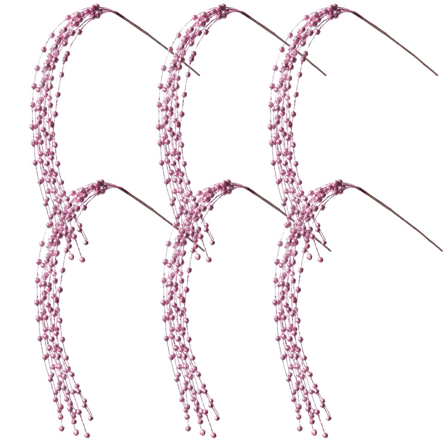 KKSTY Pack of 6 Pink Christmas Glitter Berry Picks Sprays, 30inch Long Artificial Berry Stems Willow Berries Twigs for Christmas Tree Decoration Floral Arrangement Vase Filler Winter Holiday Decor