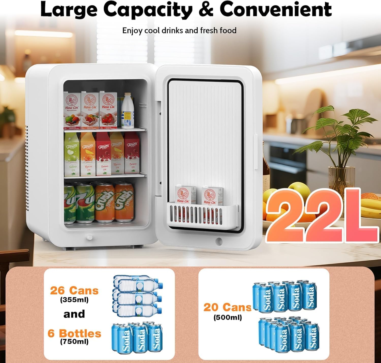 12L/22L Mini Fridge for Bedroom, Personal Small Refrigerator for Skin Care, Cosmetics, 110V/12V Portable Refrigerator Cooler & Warmer for Drinks, Food, Beauty, Makeup, Dorm, Car, Office