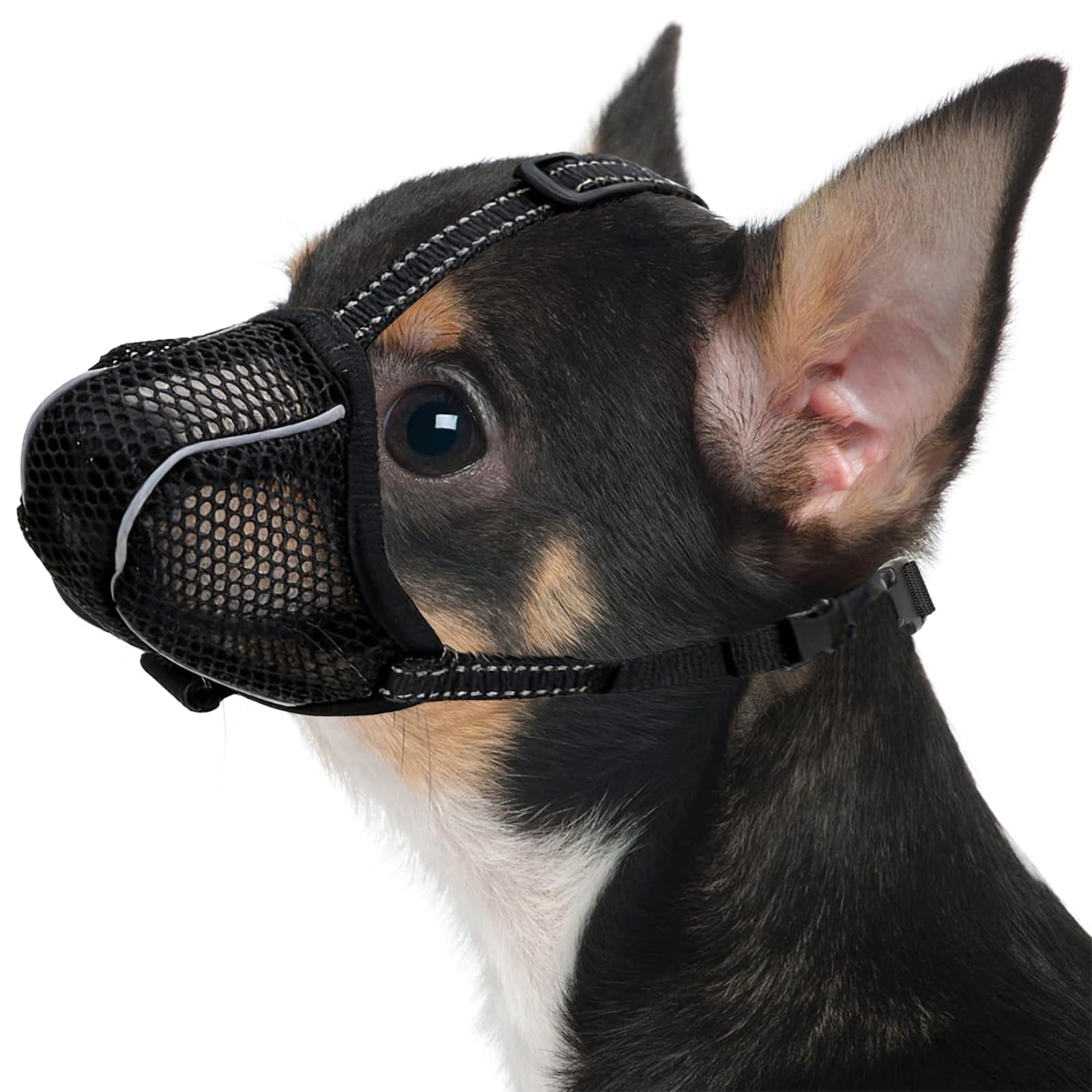 VZU Maulkorb für Hunde, Atmungsaktiv, Reflektierend, Verstellbarer Hundemaulkorb für Kleine Mittelgroße und Große, Verhindert Kauen, Fressen, Beißen, Mesh Haustiermaske (1, Schwarz, XS)