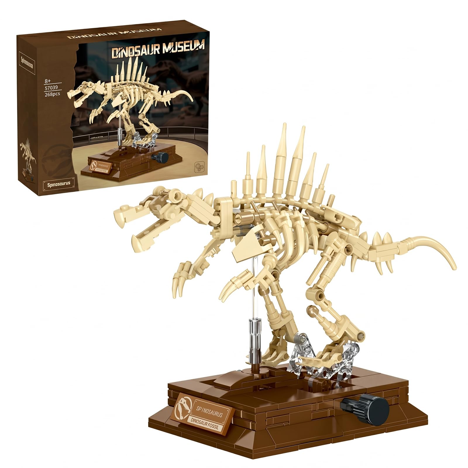 DRZYJ Spinosaurus Dinosaur Fossil Building Set, 268Pcs Movable Spinosaurus Skeleton Model Kit with Museum Display Stand, Educational Dinosaur Toy for Kids 8+, Great Gift for Dinosaur Collectors