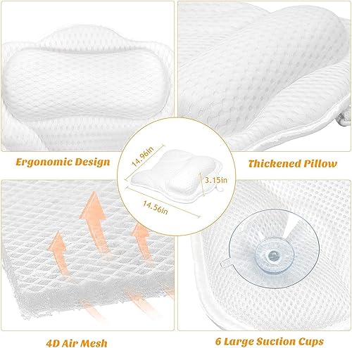 Miniatura 5 de Almohada de baño de lujo para bañera, almohada de spa para cuello, cabeza, hombros, soporte de espalda, accesorios de baño de malla de aire 4D,