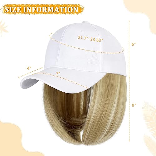 Miniatura 3 de Gorra de béisbol con extensiones de cabello, peluca ajustable, gorra corta y recta de 14 pulgadas, peluca sintética para mujer, rubio ceniza mezcla