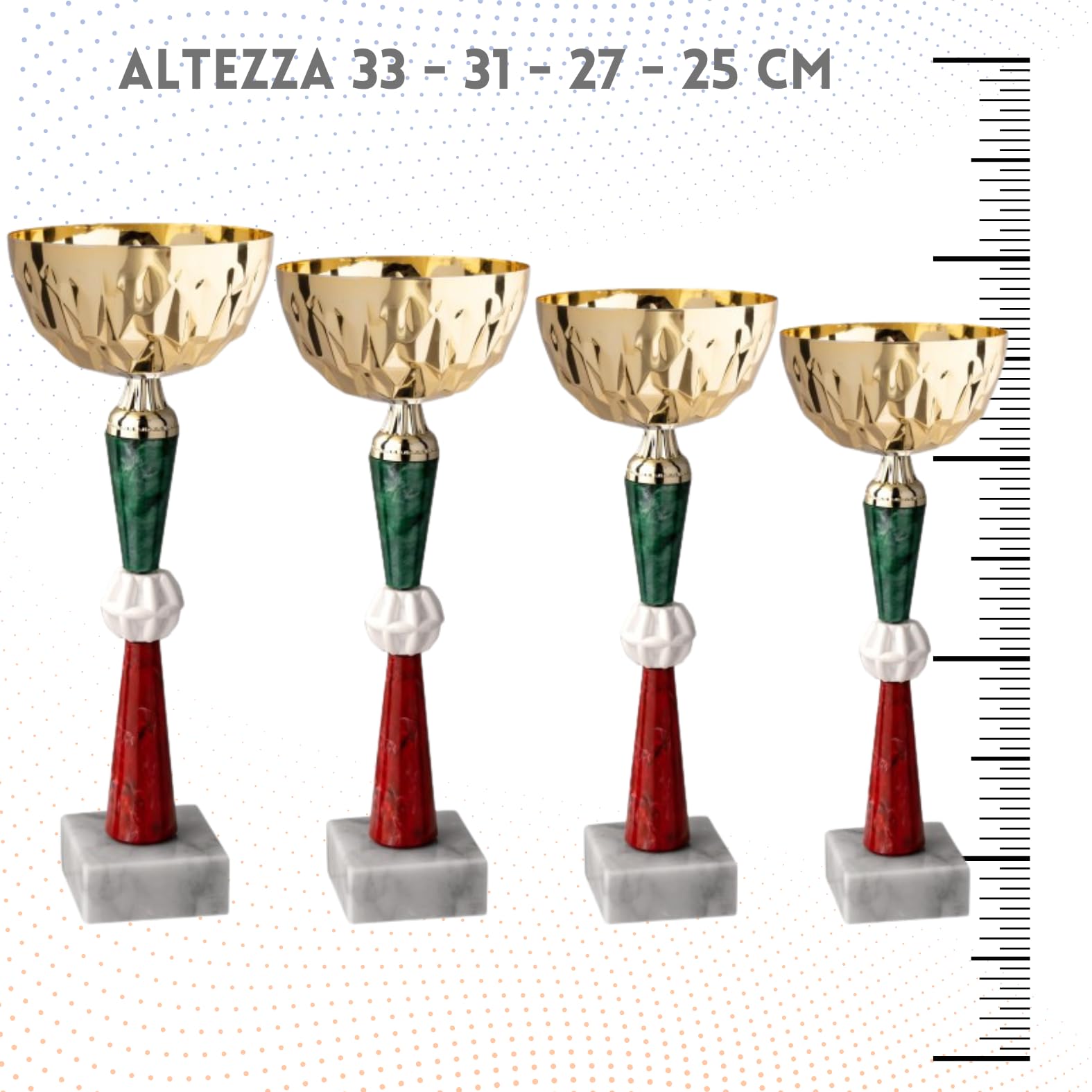 Premiazioni Personalizzate Set da 5 o da 4 di Trofei Sportivi con Targhetta Coppe e Premi Personalizzata per Calcio, Fantacalcio, Sport, Eventi