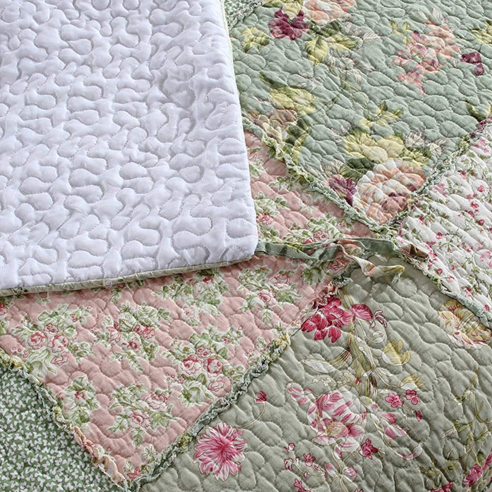 Dessus De Lit 2 Personnes Boutis Matelassé Luxe Coton Patchwork - Couvre Lit King Size 230x250 Cm Avec Taies D'Oreiller