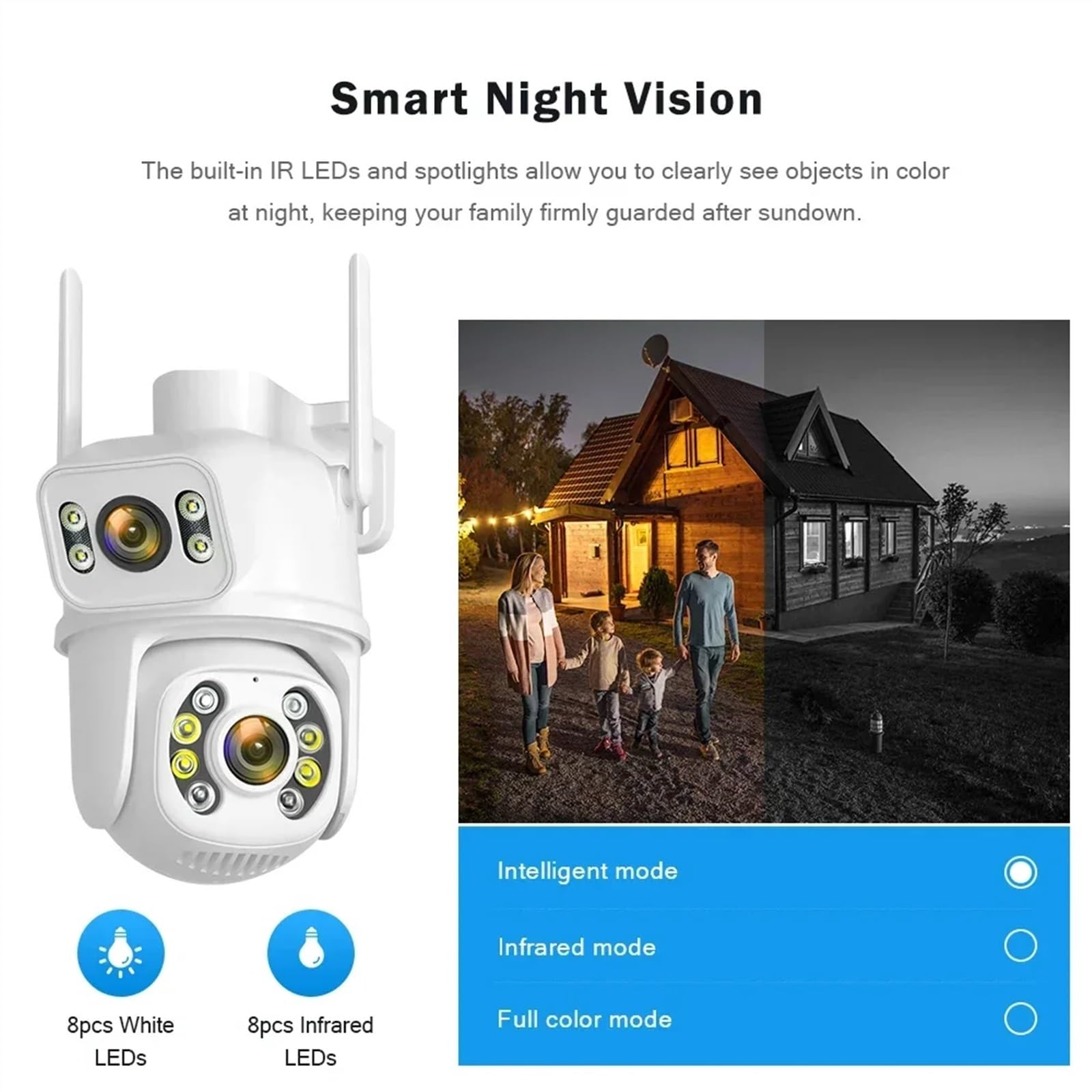 Caméra de sécurité, Caméra de Surveillance sans Fil 8MP 6MP, détection Humaine, Vision Nocturne Couleur, Double Objectif, écran, Protection sécurité, étanche(8MP Add 64G Card)
