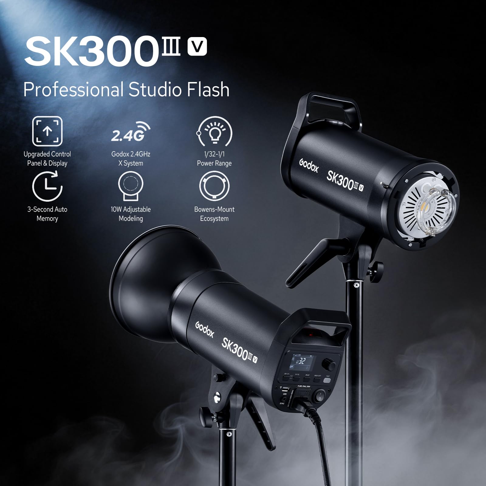 Godox SK300III-V SK300IIIV Studioblitz, 300 Ws Monoluz Bowens Halterung, 2,4 G kabelloses X-System, 0,1-1,5 s Recycelung, 10 W LED-Modellierlampe