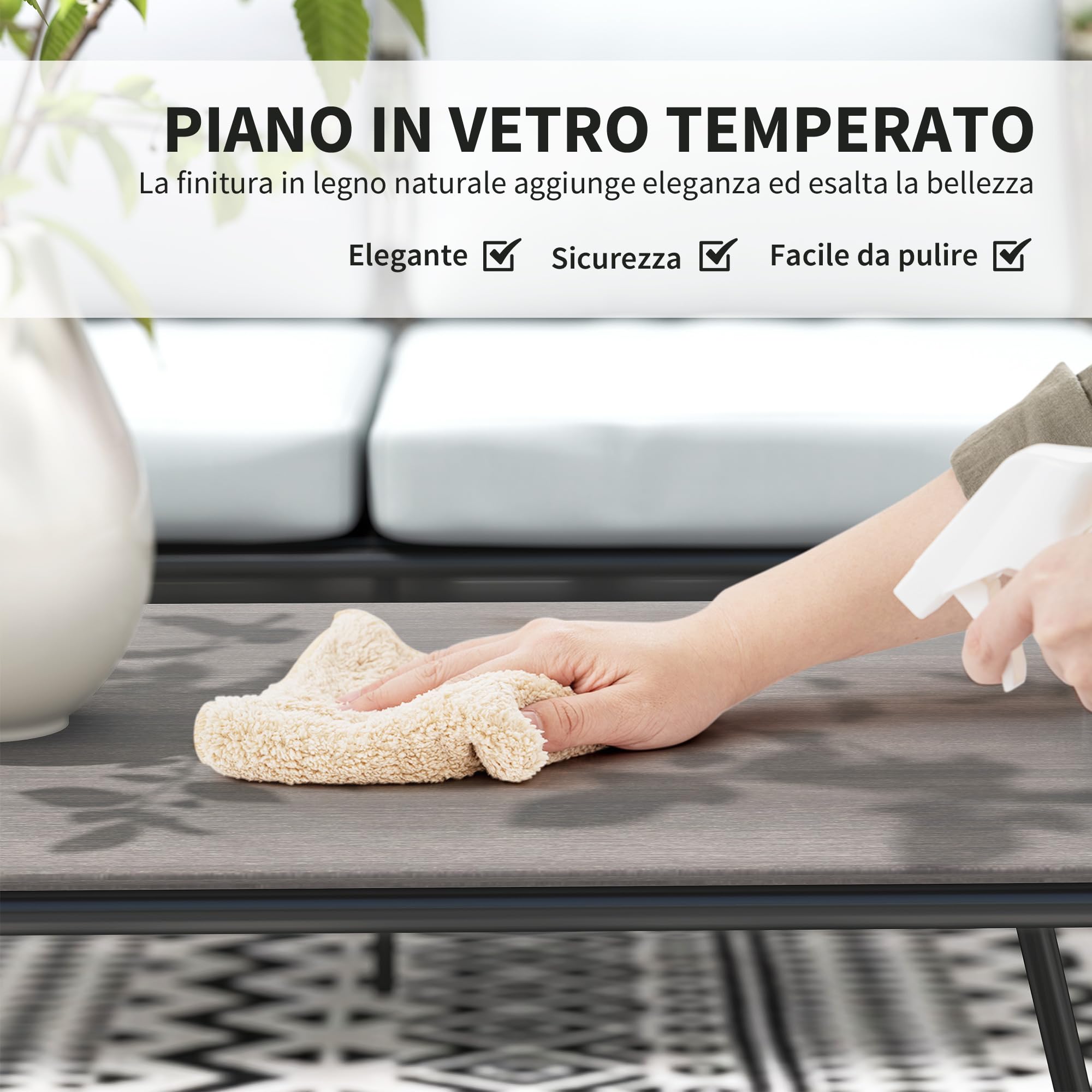 Outsunny Set di Mobili da Giardino in Rattan 4 Pezzi, Salotto da Esterno con Divanetto 2 Posti, 2 Poltrone, Tavolo da Caffè in Vetro e Cuscini Lavabili, Set Giardino Esterno in Acciaio, Grigio Chiaro