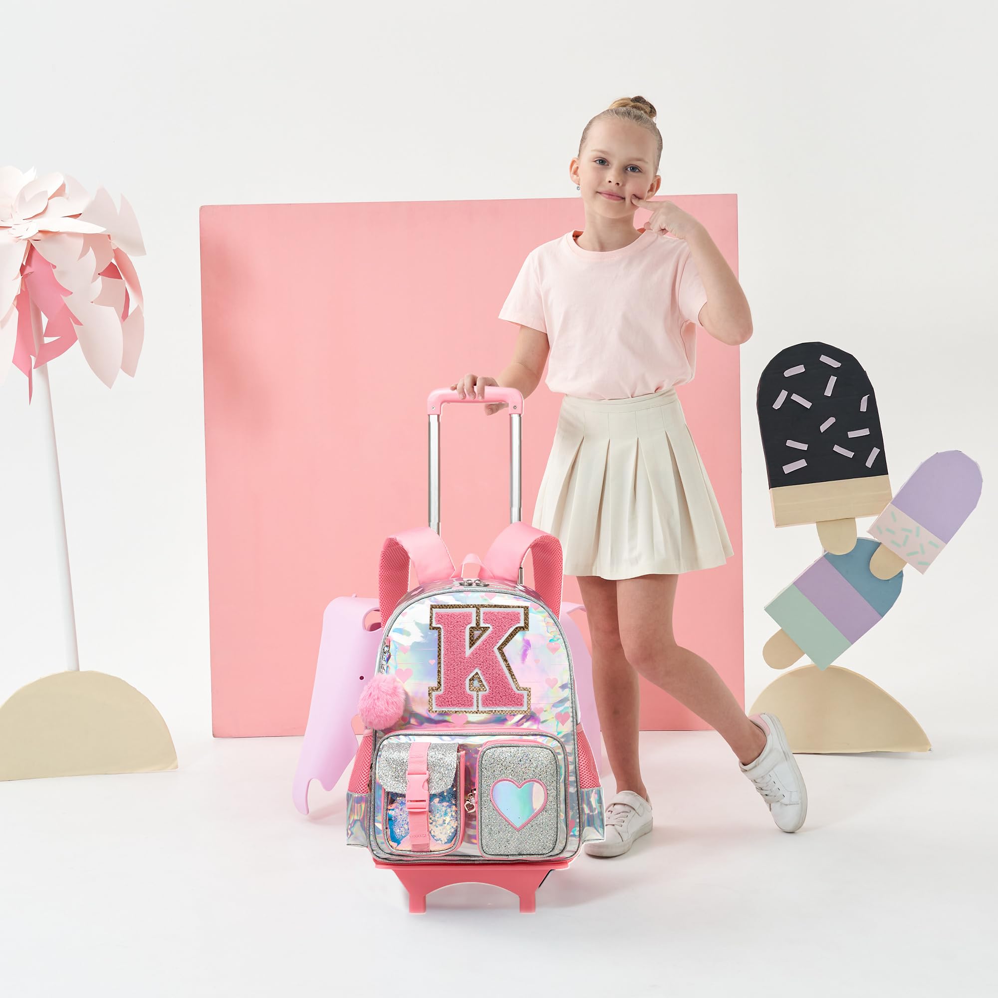 HTgroce Zaino con ruota, zaino per la scuola per bambini e ragazze, set di zaini con ruote