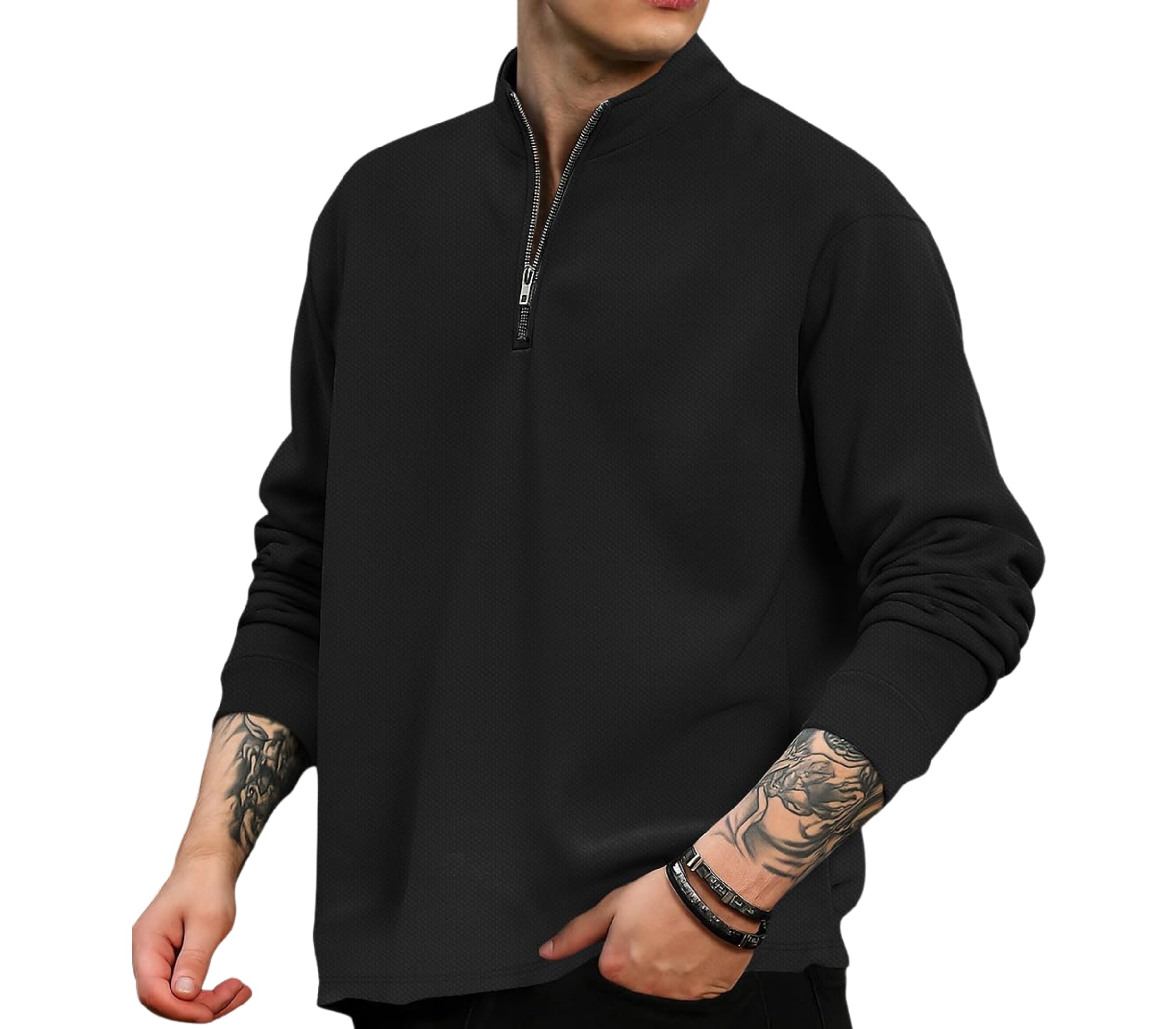 avix Men’s Quarter Zip Pullover Sweatshirt Long Sleeves Textured Cotton Blend Fabric, Solid Pattern Comfortable & Stylish Casual Wear for Fall & Winter-picture-17