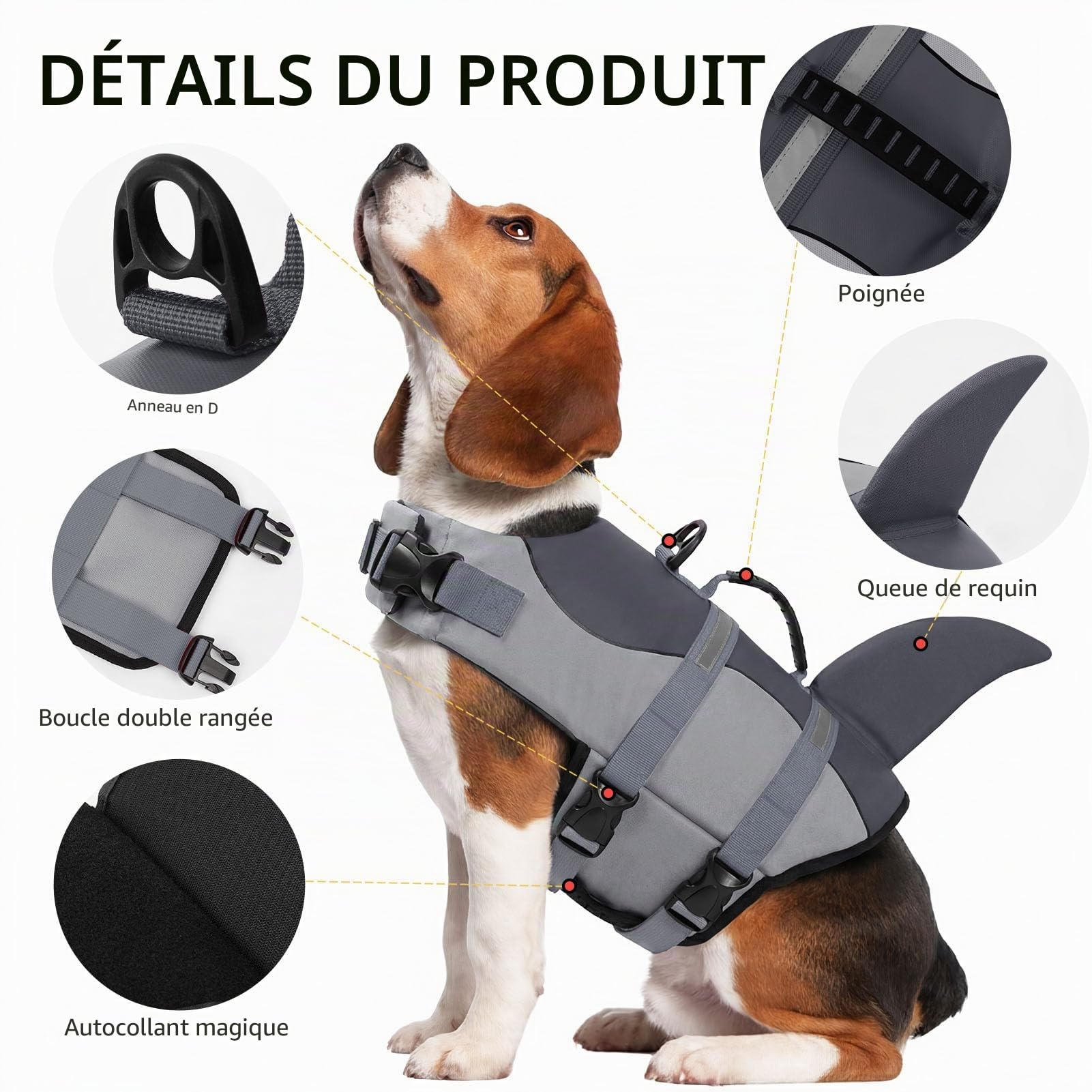 CITÉTOILE Gilet de Sauvetage pour Chien, Gilet de Sauvetage pour Chien avec poignée et réfléchissant, avec Une Bonne flottabilité, léger et sûr pour Les Sports Nautiques, Gris, XS
