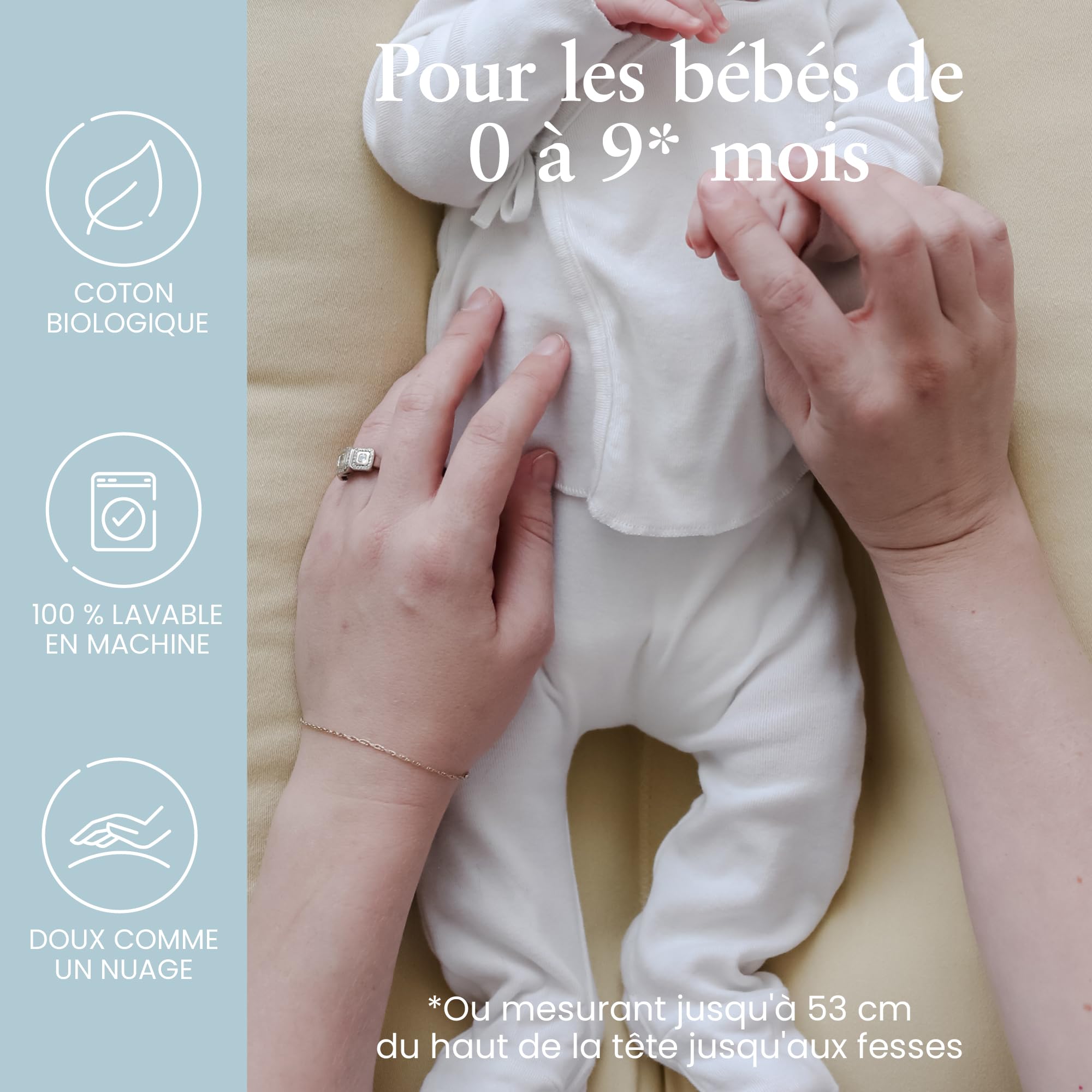 snuggle me® Nid d'ange Bébé (0-9 Mois) - Centre Non rembourré imitant Un câlin - Coton Biologique Haut de Gamme avec Rembourrage en Fibres, 100% Lavable en Machine, Sac de Voyage Inclus (Honey)