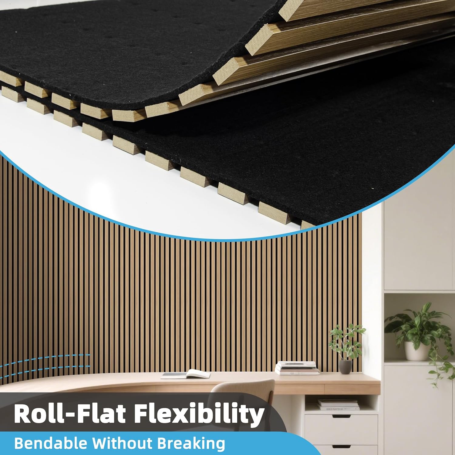 Art3d Acoustic Wood Slat Wall Panel with Roll-Flat Design - 95.3 x 23.8 Inch Sound Absorbing Panels for Living Room Columns Corridor Curved Wall Decor, 2-Pack Boxwood