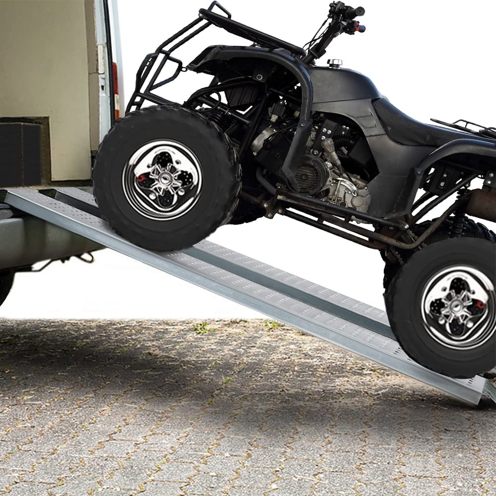 LILIIN 2X Auffahrrampe PKW Verladerampe 400 kg Verladeschiene Verzinkter Stahl Laderampe Anhängerrampe Tragfähigkeit Alu Rampe für Motorrad, Anhänger, Rasenmäher, Rasentraktor (160cm, Silber)