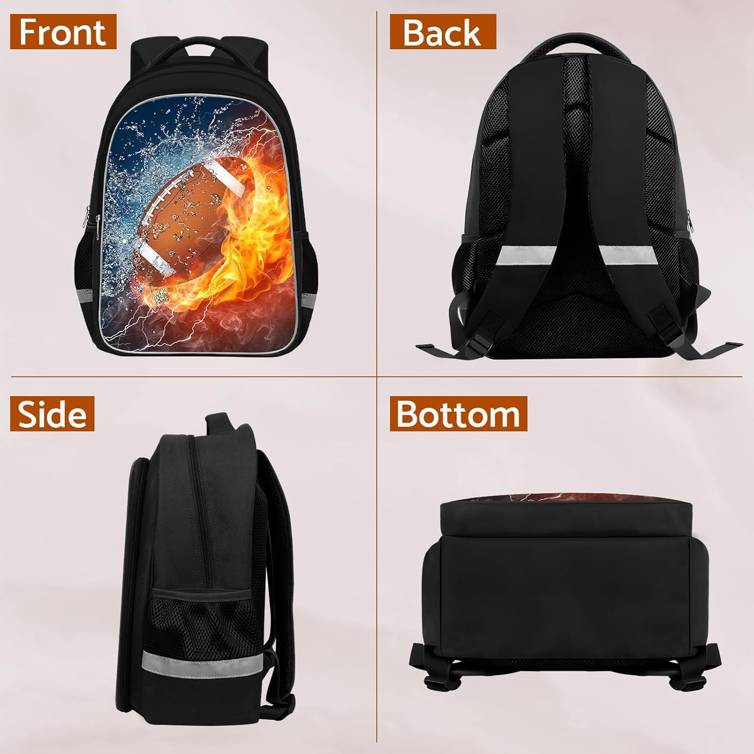 School Backpack for Boys - American Football Boys Backpack for Kids Children Elementary Middle School - 17 Inch Sport Bookbag Travel Back Pack for Ages 6-14