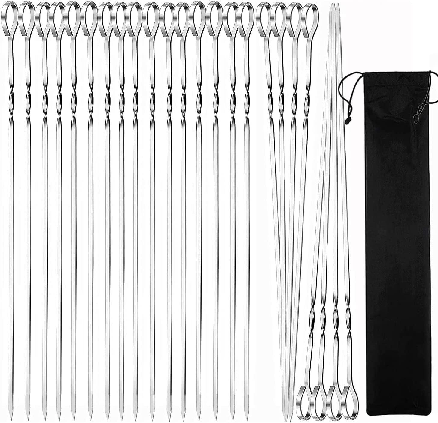 24Pcs Kabob Skewers, Flat Metal BBQ Barbecue Skewer 12" Long Stainless Steel Reusable Shish Kebob Sticks Skewers for Grilling Meat Shrimp Chicken Vegetable