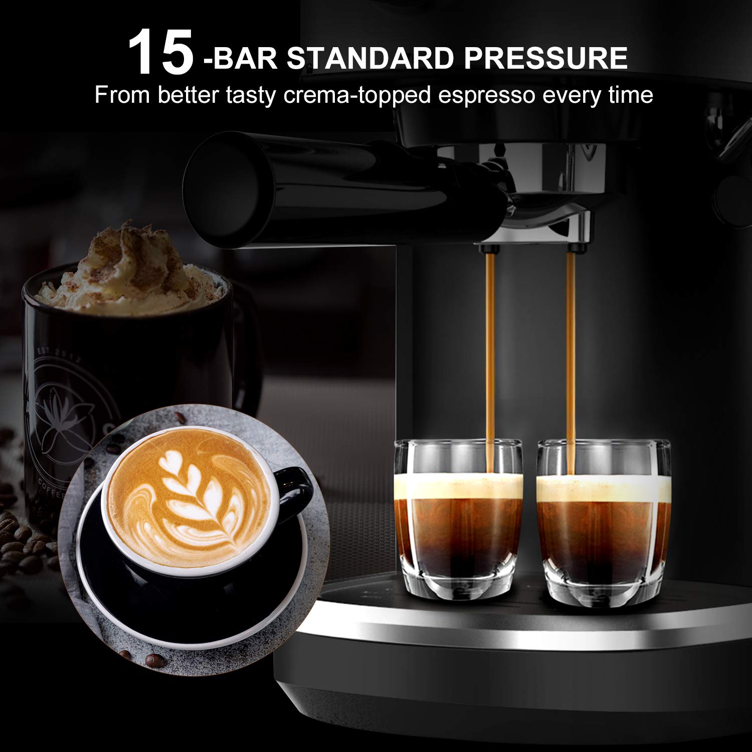 Bonsenkitchen Espresso Machine,15 Bar 