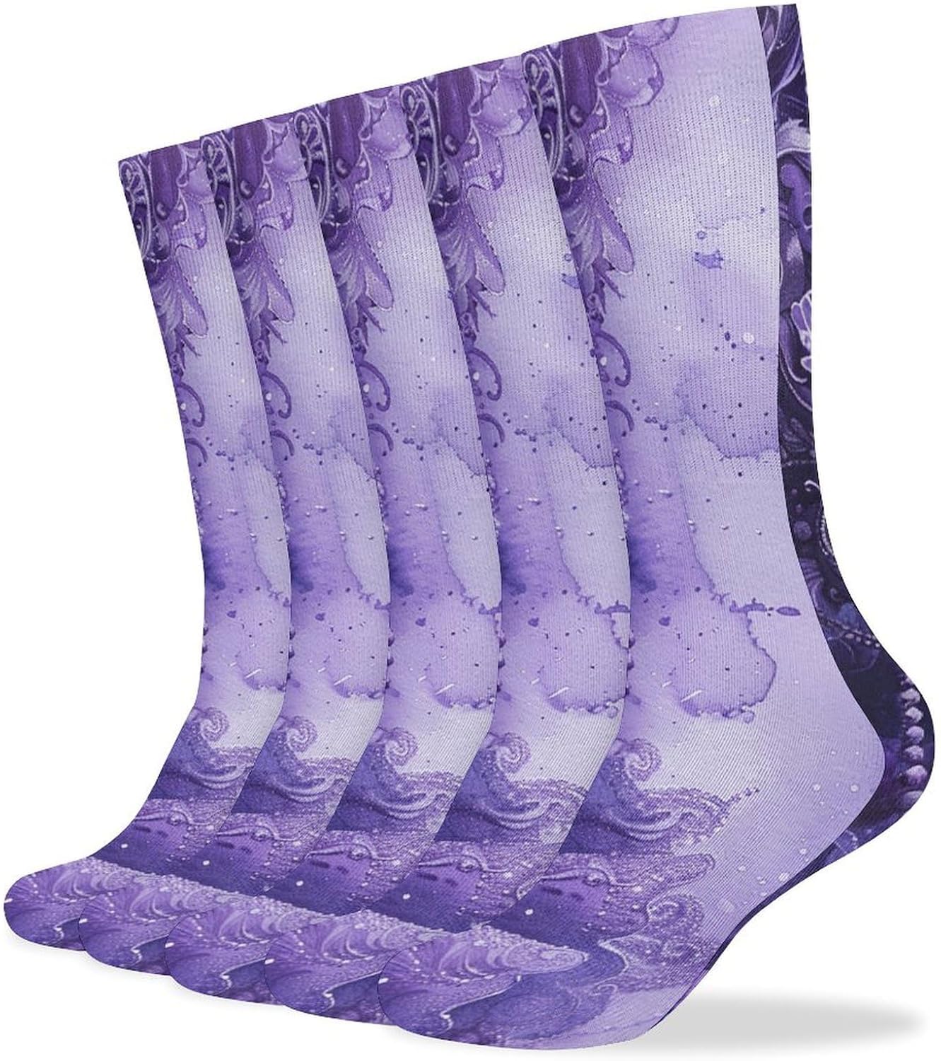 Purple Gradient Texture Knee High Socks Cozy Knee High Socks Soft Mid-Length Sock for All Seasons Daily Wear Adult