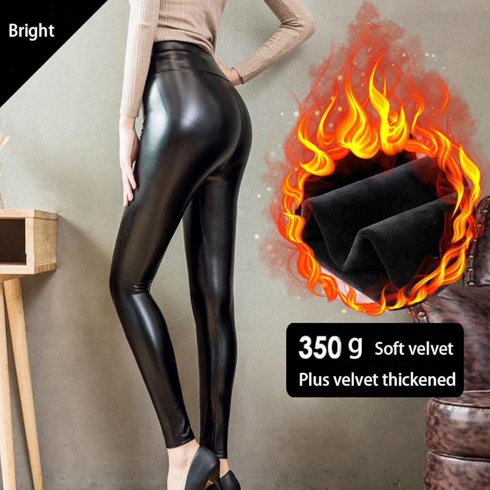 Leggings Termici Da Donna A Vita Alta Da Donna In Finta Pelle Elastica - Foto 3