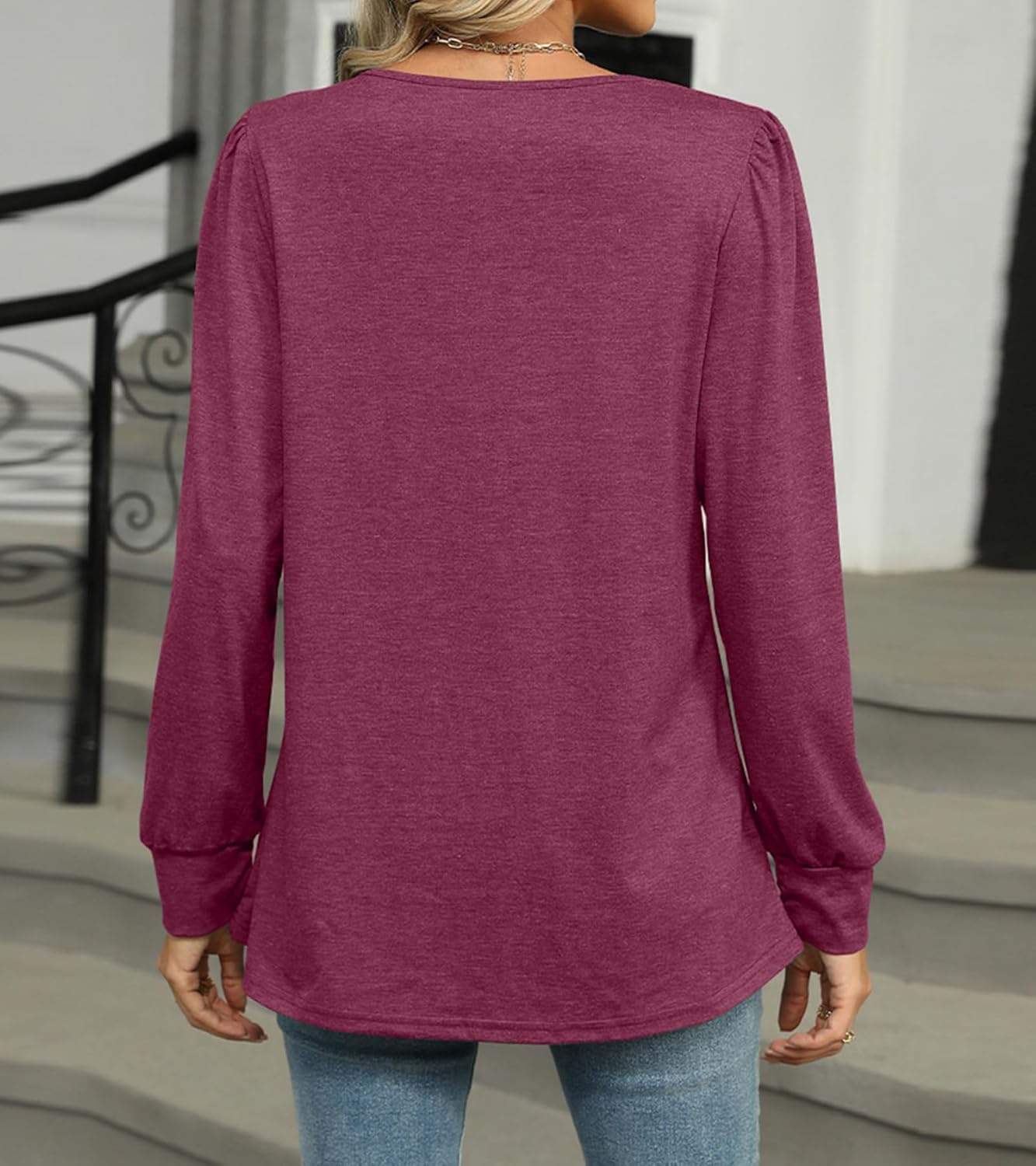 Fashionme 2025 Spring Tops For Women Puff Long Sleeve Pleated Front T Shirts Dressy Casual Basic Tees Tunic - Image 3