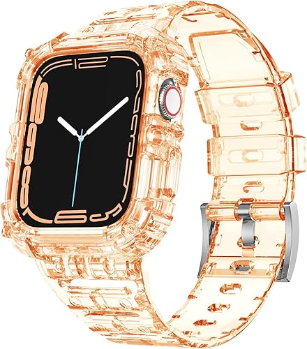 Correa compatible con Apple Watch de 1.496 pulgadas, 1.575 pulgadas, 1.614 pulgadas con funda antigolpes, cristal transparente para hombres y