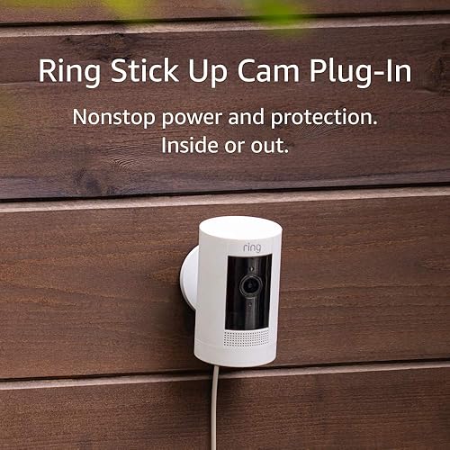 Ring Stick Up Cam Plug-In HD cámara de seguridad con comunicación bidireccional Funciona con Alexa - Blanco
