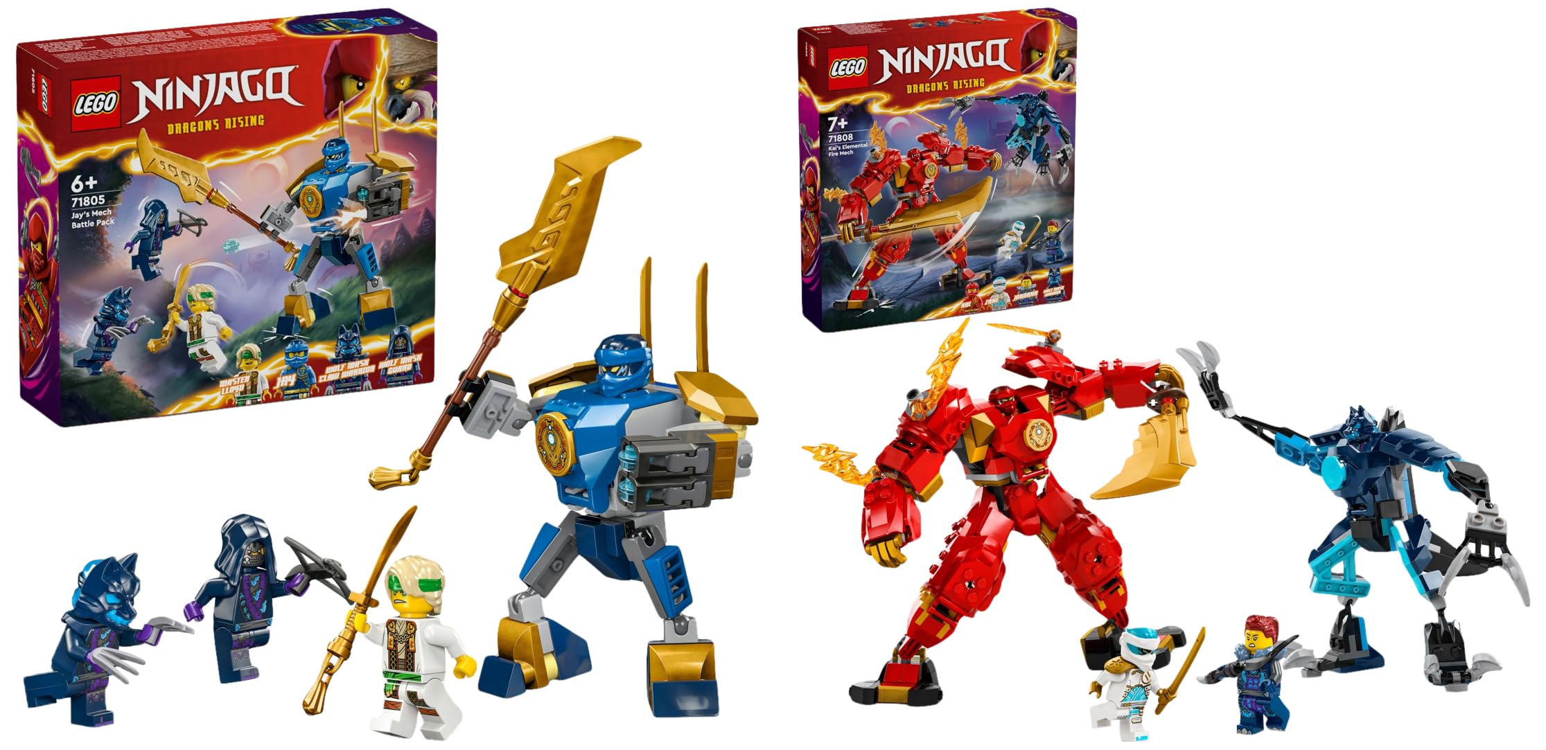 NINJAGO Kai’s Elemental Fire Mech, Action Figure Building Set from Dragons Rising & NINJAGO Jay’s Mech Battle Pack, Action Figure Toy for 6 Plus Year Old Boys, Girls & Kids