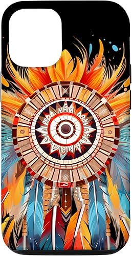 Funda gráfica de arte tribal indio nativo americano del suroeste de plumas para iPhone 14