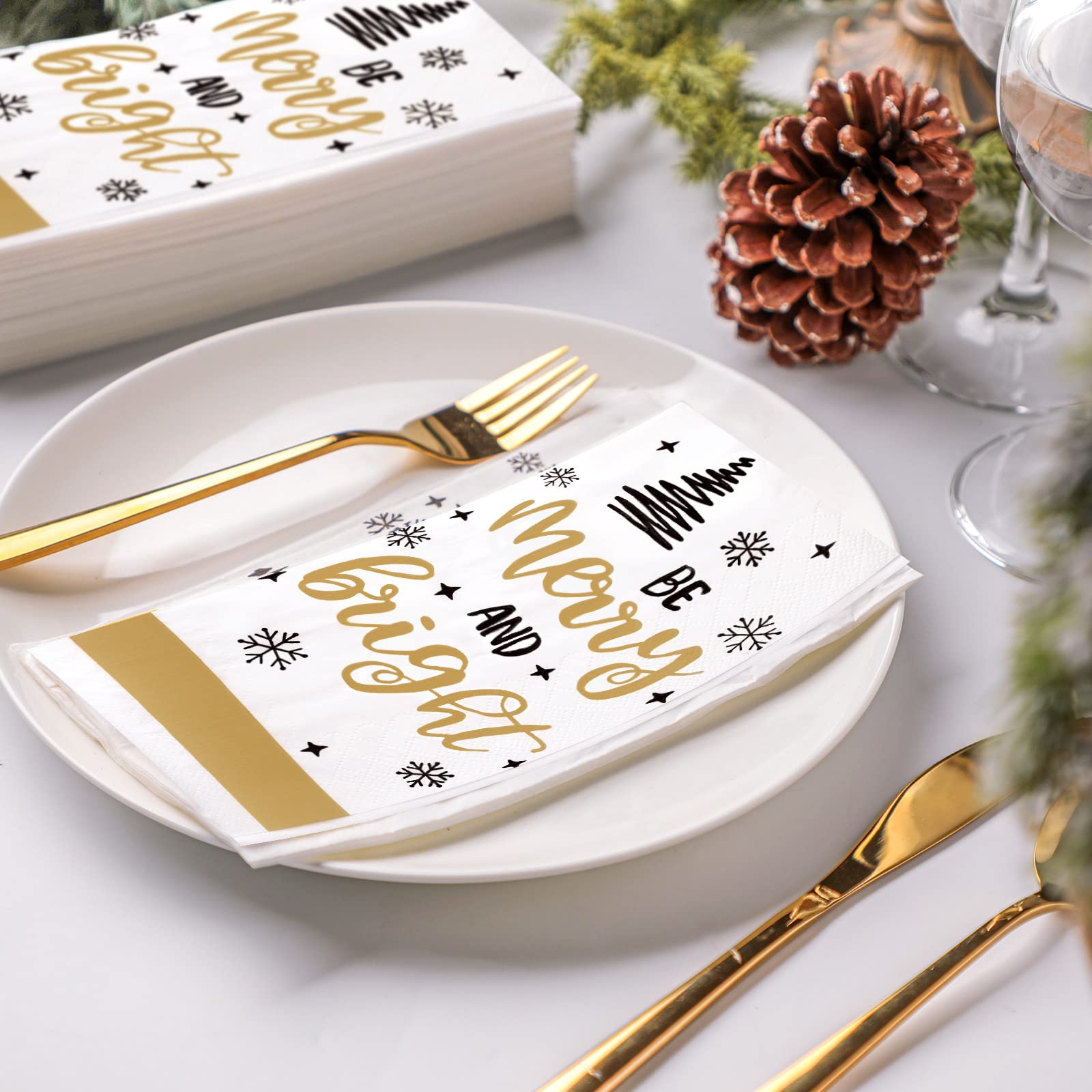 Hotop Christmas Guest Napkins Disposable Holiday Paper Towels Dinner Hand Napkin Gold Trees Decorative for Home Bathroom Kitchen New Year(200 Pieces)