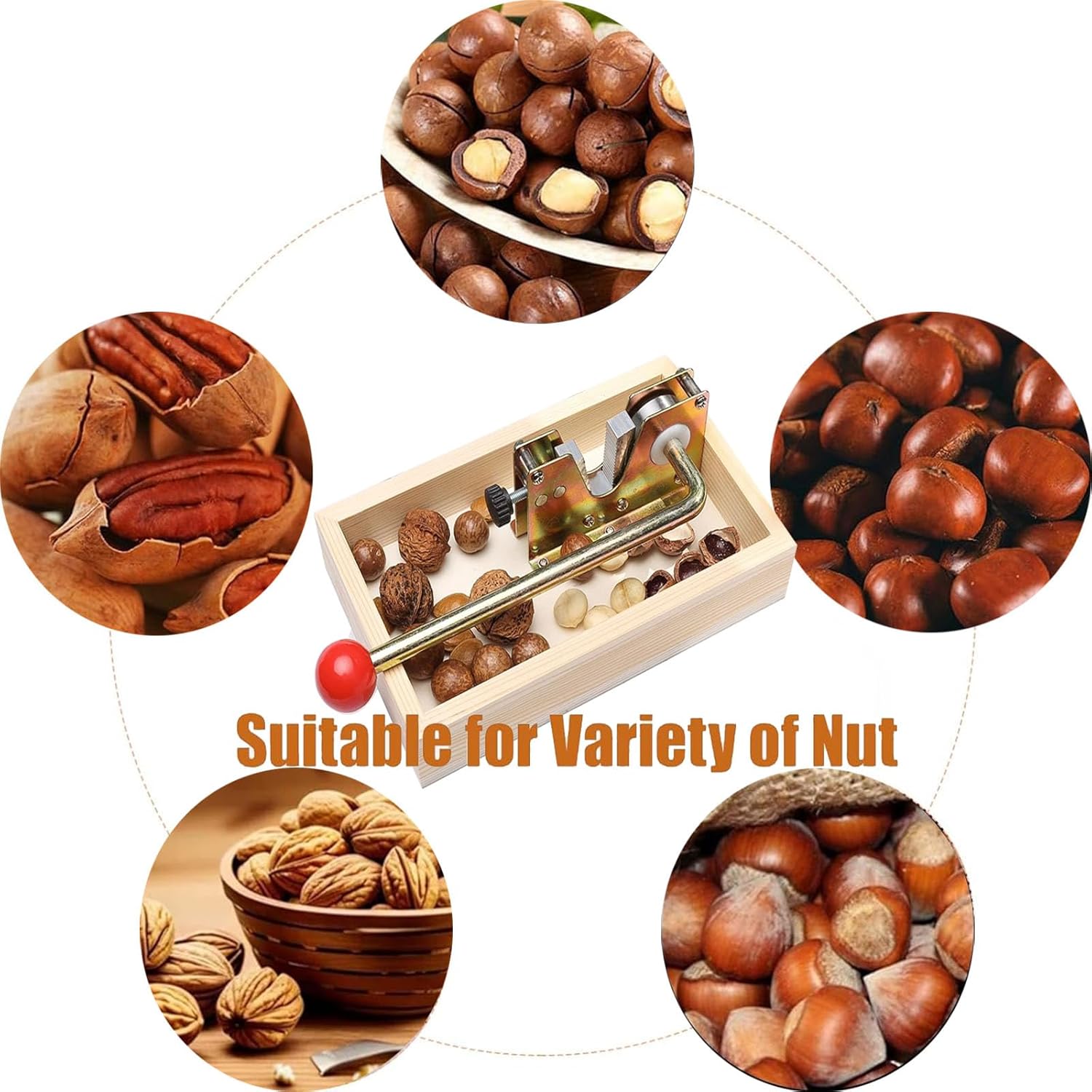 Nut Crackers for All Nuts, Heavy Duty Walnut Cracker with Wooden Base Adjustable Nut Tongs Manual Pecan Cracker for All Nuts Cracker Tool for Walnut Pecan Macadamia Hazelnuts Chestnut - Image 3