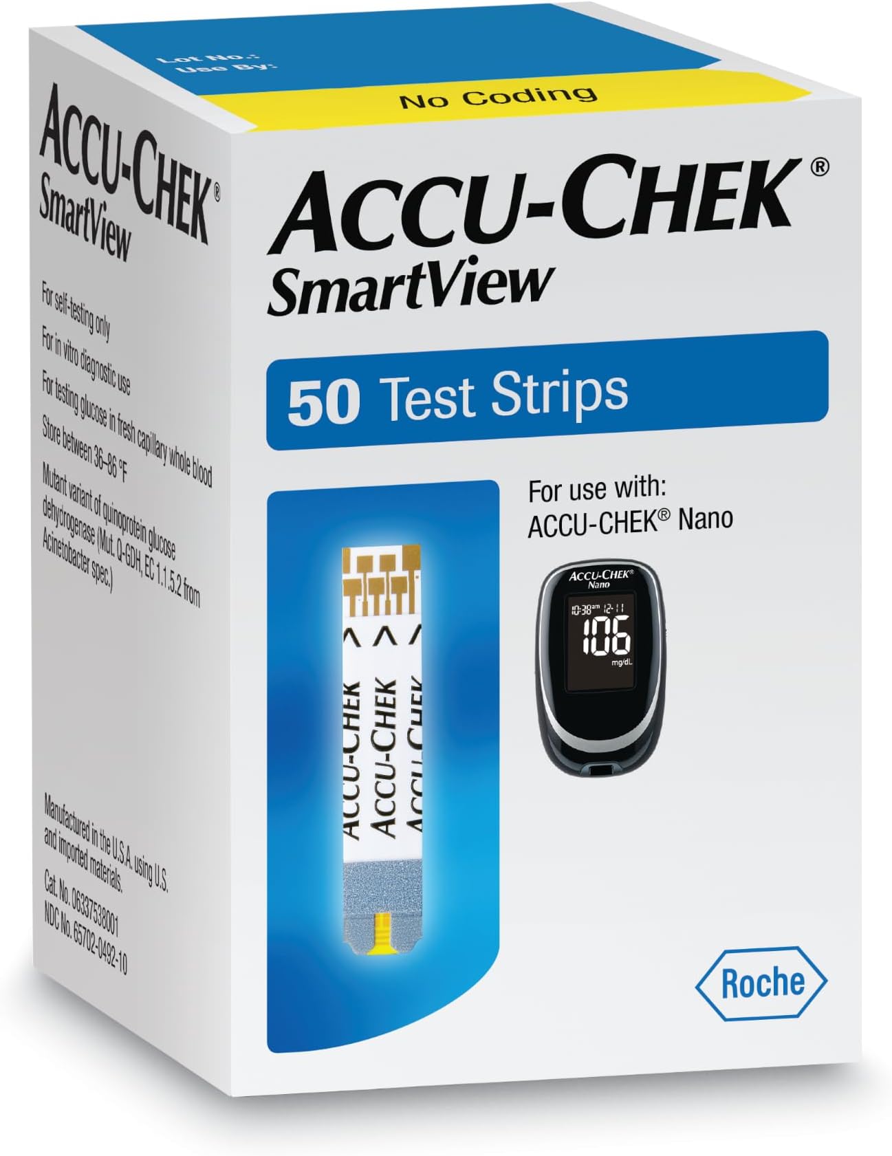 SmartView Test Strips for Diabetic Blood Glucose Testing (Pack of 50) for Use with Accu-Chek Nano Meter Only