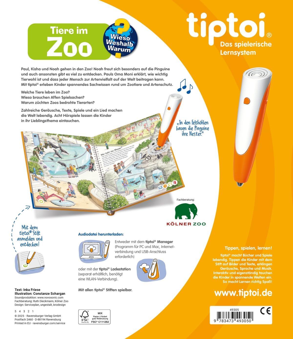 Ravensburger tiptoi Set: Dlaczego? Dlaczego? | Odkryj zoo (książka dla dzieci) + 00110 tiptoi Der Stift, zabawka edukacyjna dla dzieci
