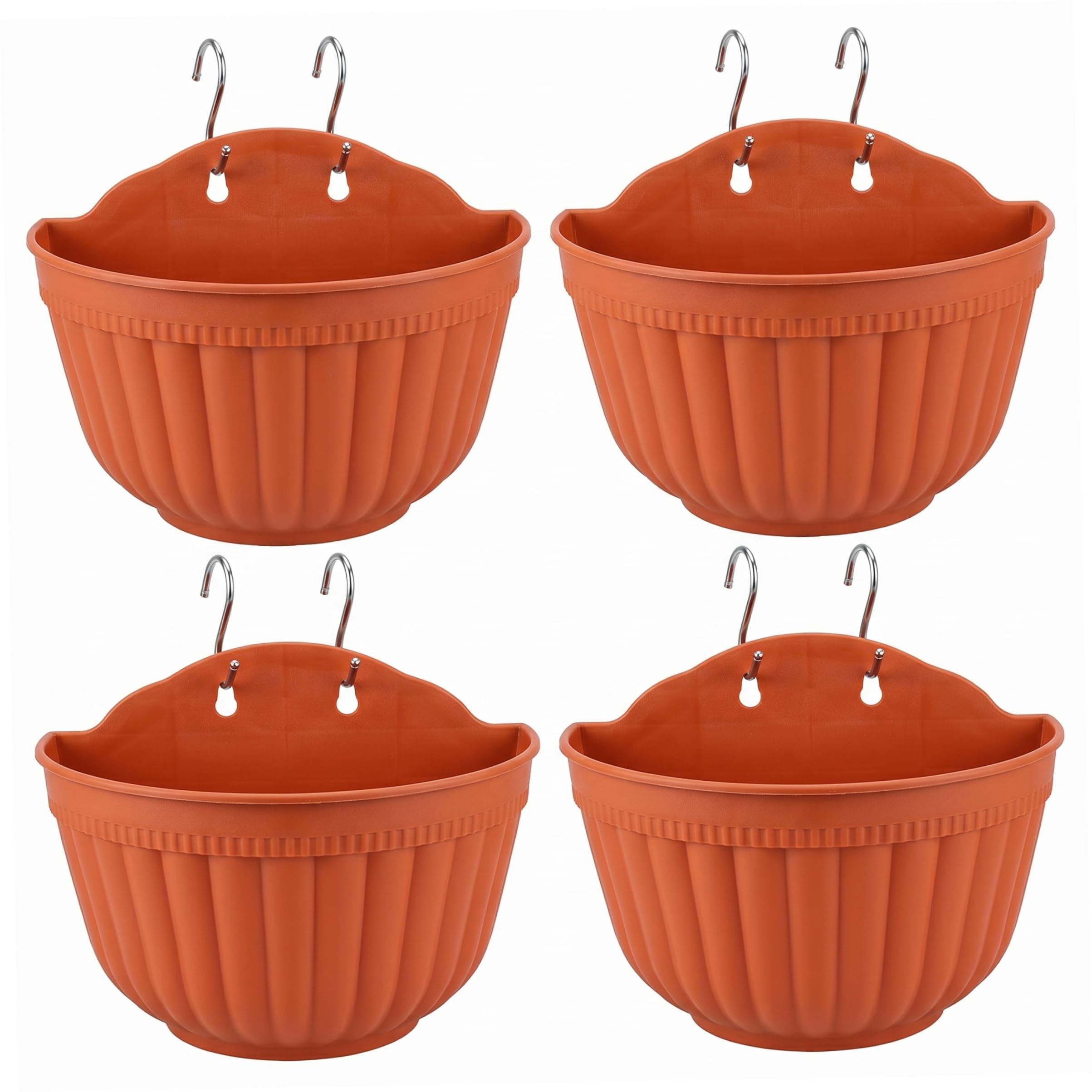 Ngbbby Wall Hanging Planter, 4PCS Plastic Outdoor Pots for Plants with Drainage Plugs & S-Hooks Soil & Hydroponics Planter for Railing, Fence or Balcony, 8x7inch, Outdoor Wall