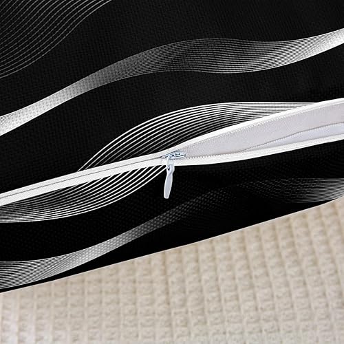 Miniatura 3 de Juego de 4 fundas de almohada a rayas degradadas de 18 x 18 pulgadas, fundas de almohada geométricas modernas de color negro y gris para el hogar,