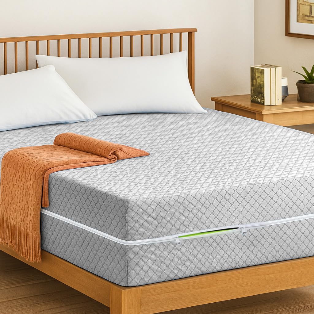 Premium Zipped Mattress Protector Full Encasement Anti Bed Bug Mattress Zip Cover 30cm Deep & Hypoallergenic Matress Covers with Double Side Zipper Closure (Light Grey, Double)