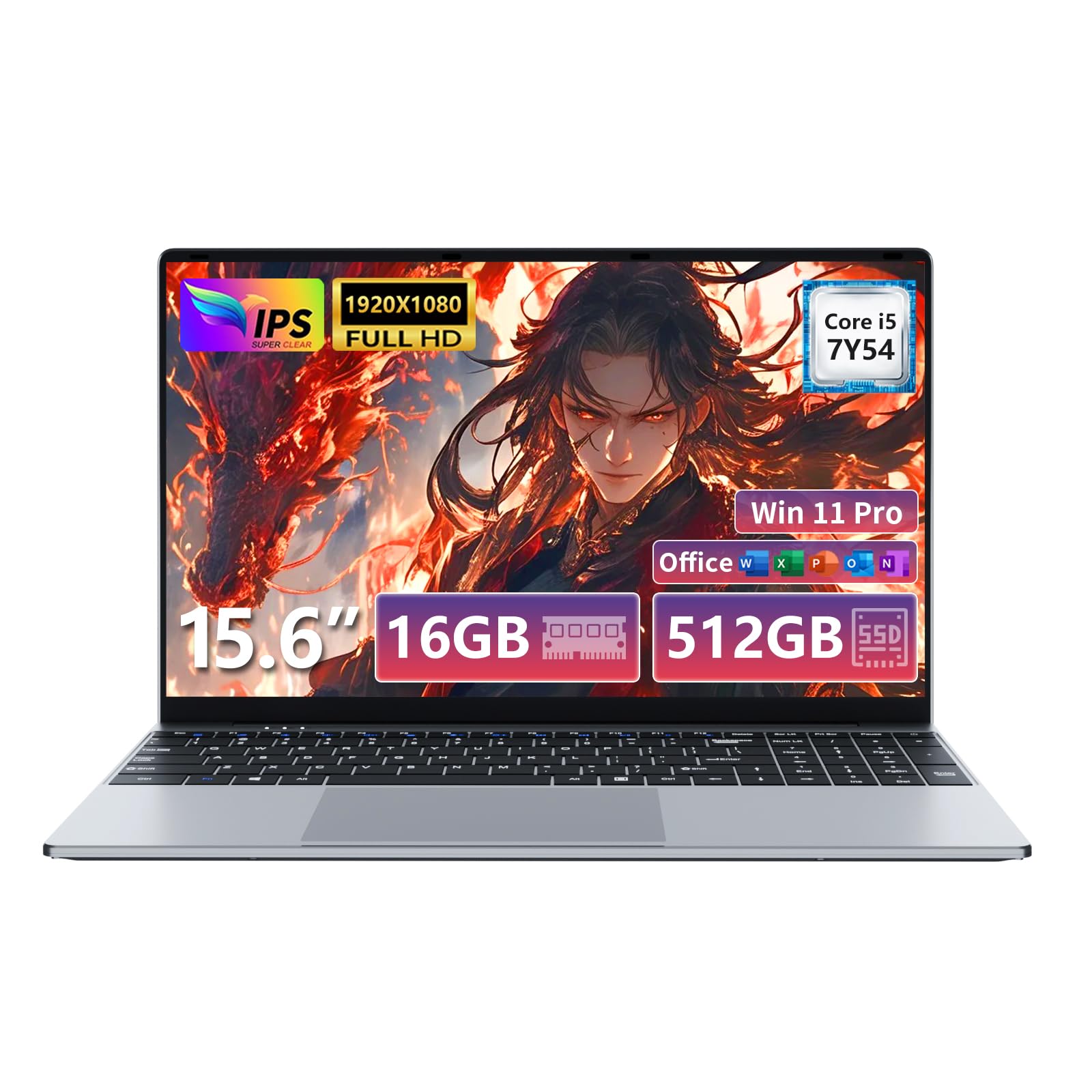 AUKABREX Laptop Business Potente Core i5 15,6" FHD IPS, 16GB RAM 512GB SSD, Win11 Pro con Office, Tastiera Retroilluminata & Tastierino Numerico, Ultra-sottile per Lavoro/Studio/Intrattenimento